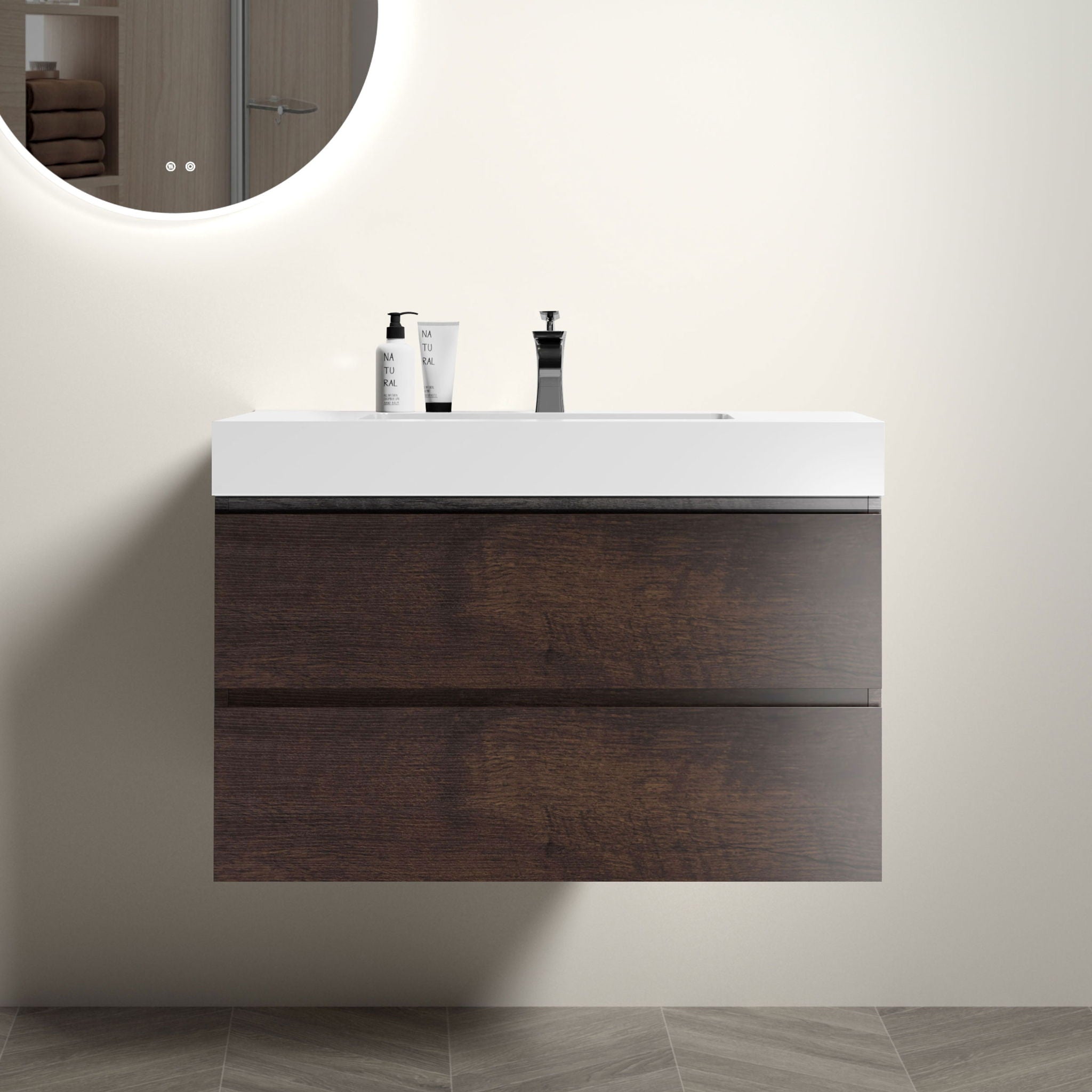 Alice - Bathroom Vanity Wall Mounted With Sink, Large Storage Floating Bathroom Vanity For Modern Bathroom, One-Piece Sink Basin Without Drain And Faucet - Best Buy Furniture