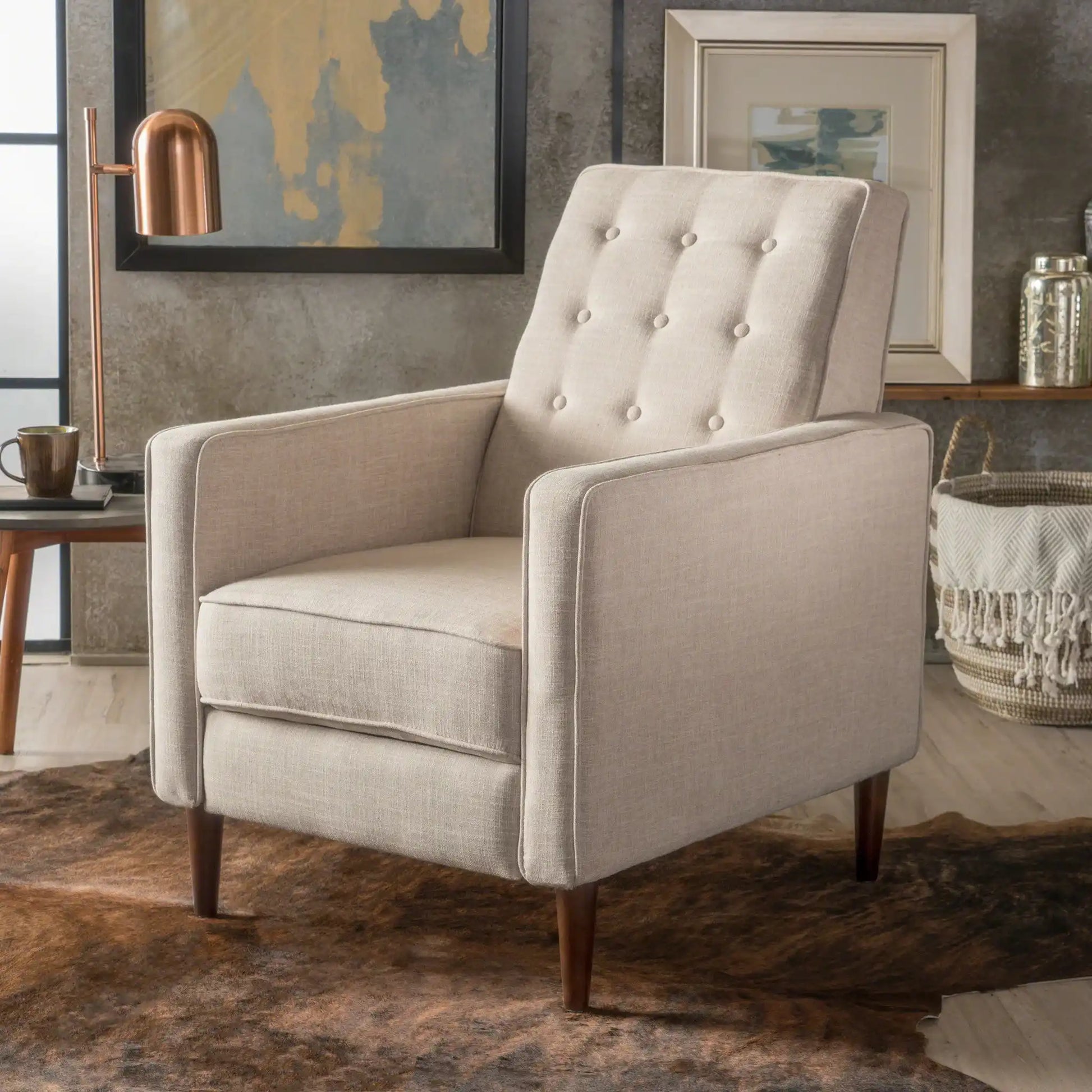 Mid-Century Modern Recliner With Button Tufted Waffle Stitch - Best Buy Furniture