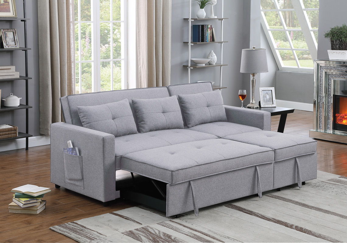 Zoey - Linen Convertible Sleeper Sofa With Side Pocket - Best Buy Furniture