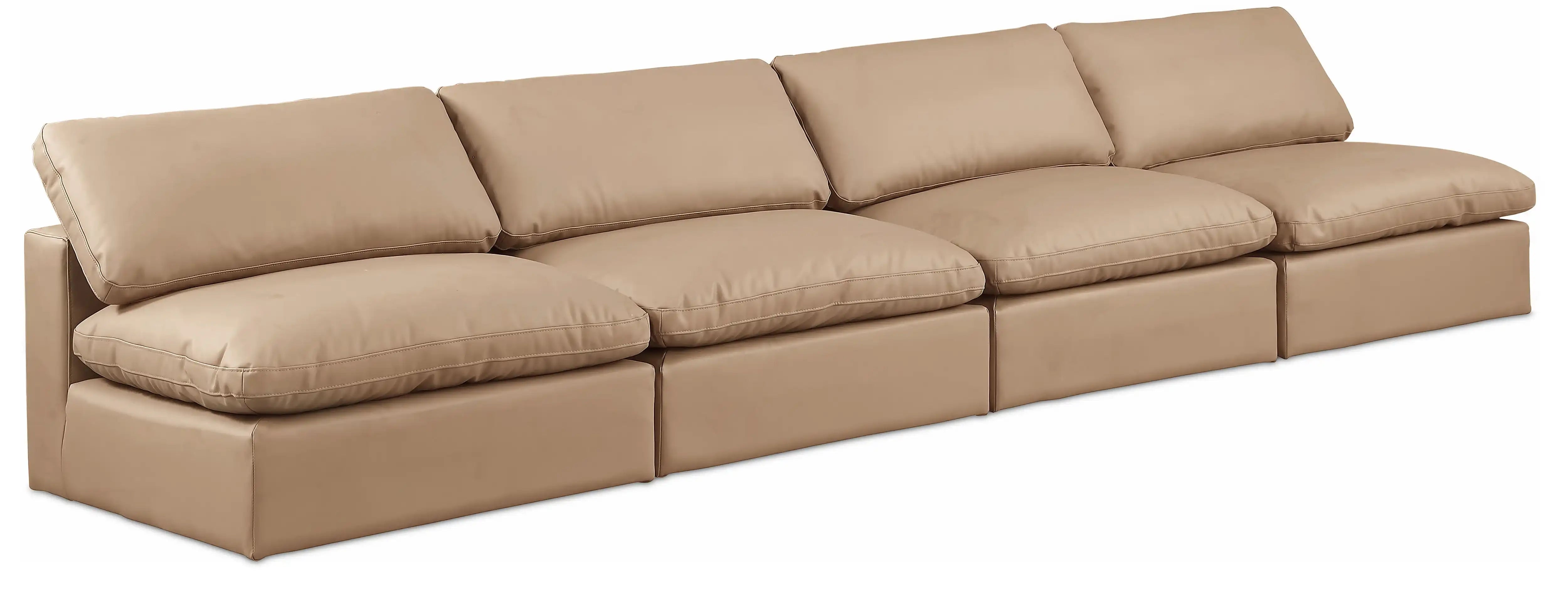 Comfy - Faux Leather Modular Armless Sofa 4 Pieces - Tan - Best Buy Furniture