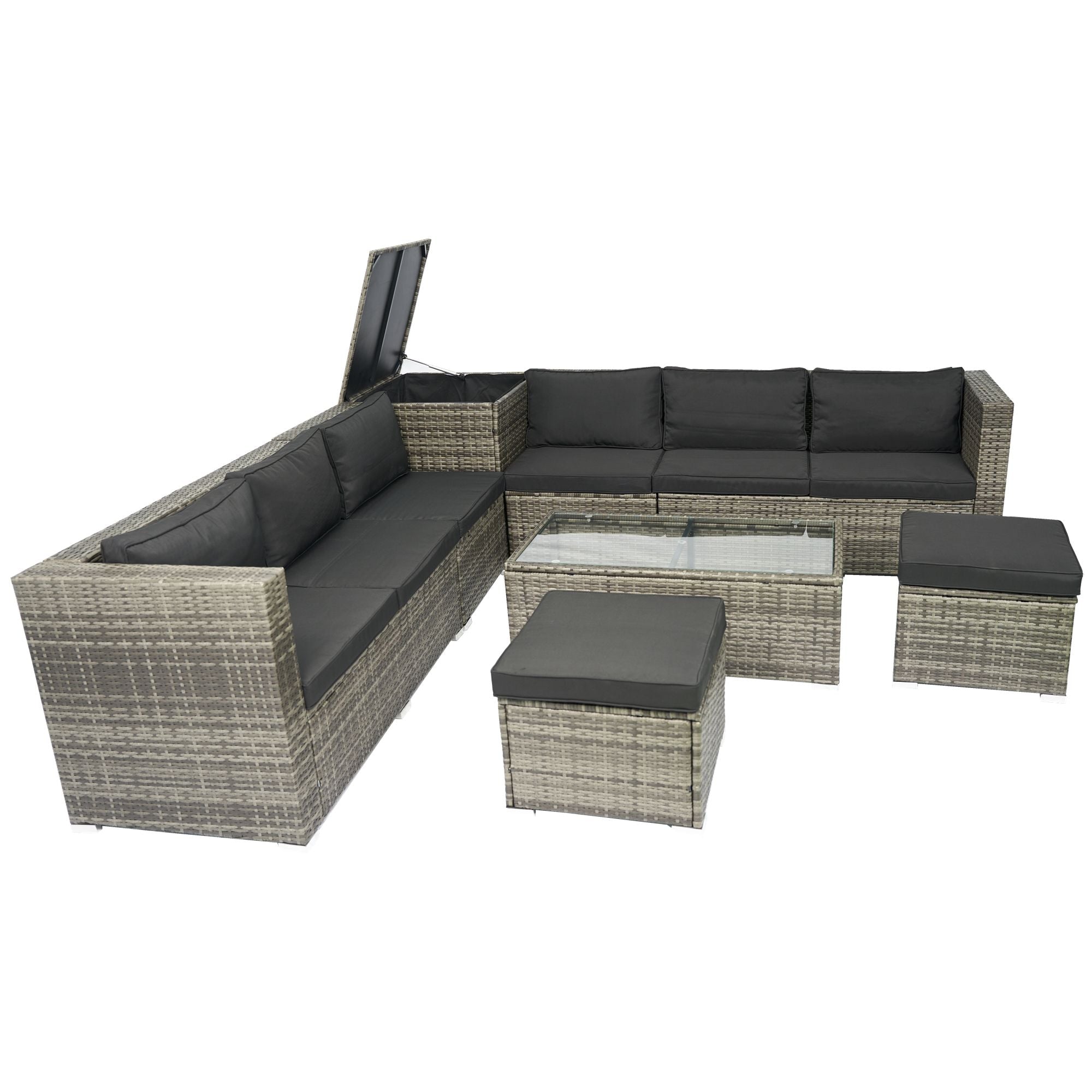 8 Piece Patio Sectional Wicker Rattan Outdoor Furniture Sof Set With One Storage Box Under Seat And Cushion Box - Gray / Black - Best Buy Furniture