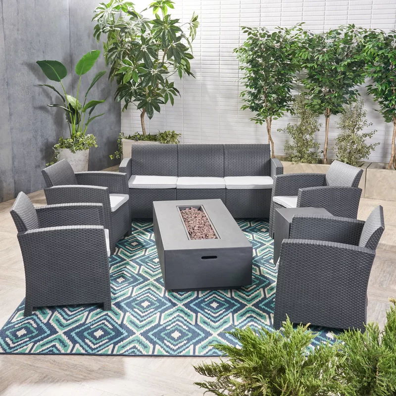 Outdoor Faux Wicker Rattan Style Chat Set With Water Resistant Cushions, 5 Pieces Set - Charcoal / Light Gray - Best Buy Furniture