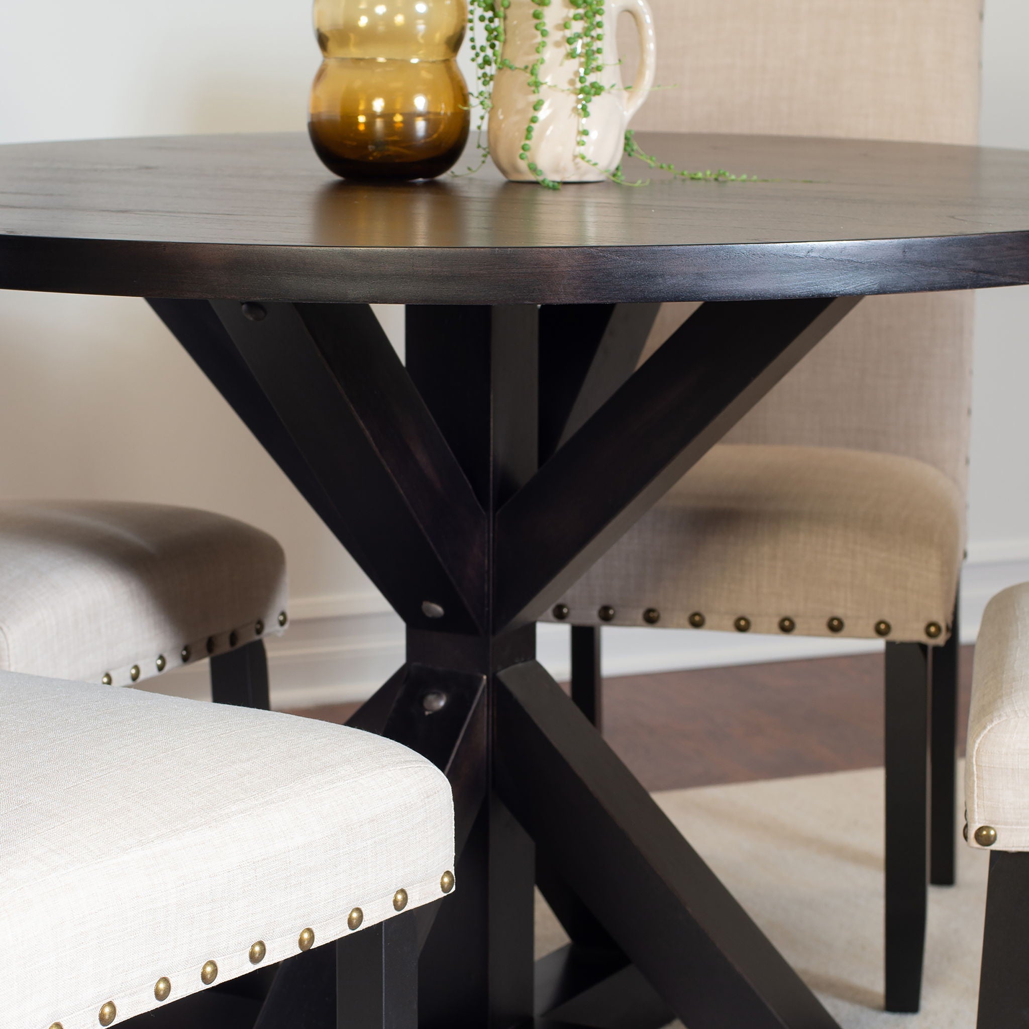 Mytzi - 5 Piece Dining Set, Cross-Buck Dining Table With 4 Stylish Chairs - Black / Beige - Best Buy Furniture