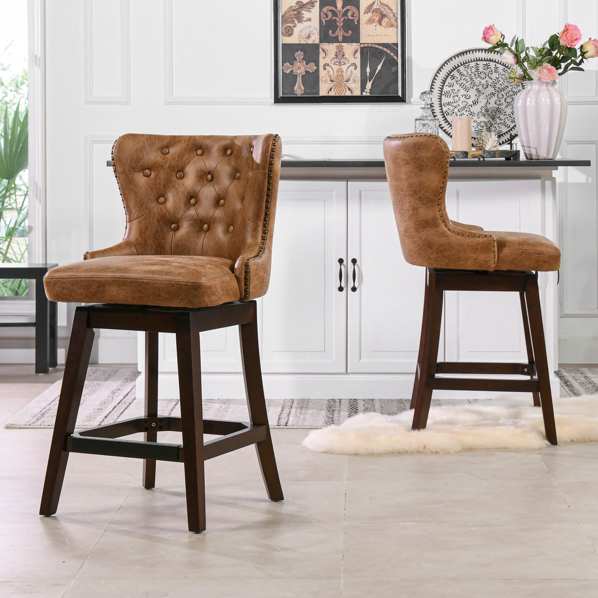 Holmes - Tufted High Back 360 Swivel Counter Height Barstool - Best Buy Furniture