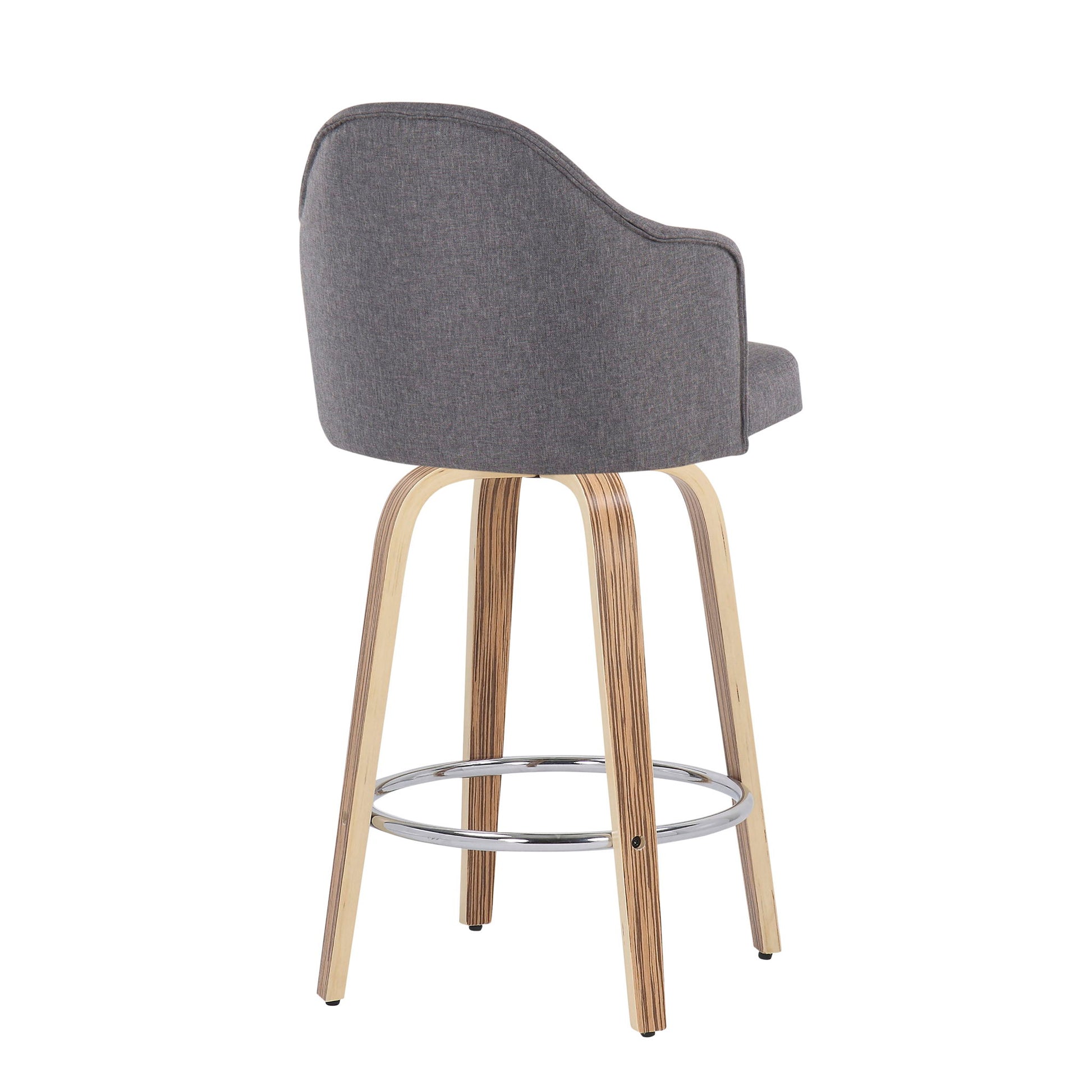 Ahoy - Mid-Century Modern Fixed Height Counter Stool With Zebra Legs / Round Chrome Footrest (Set of 2) - Gray - Best Buy Furniture