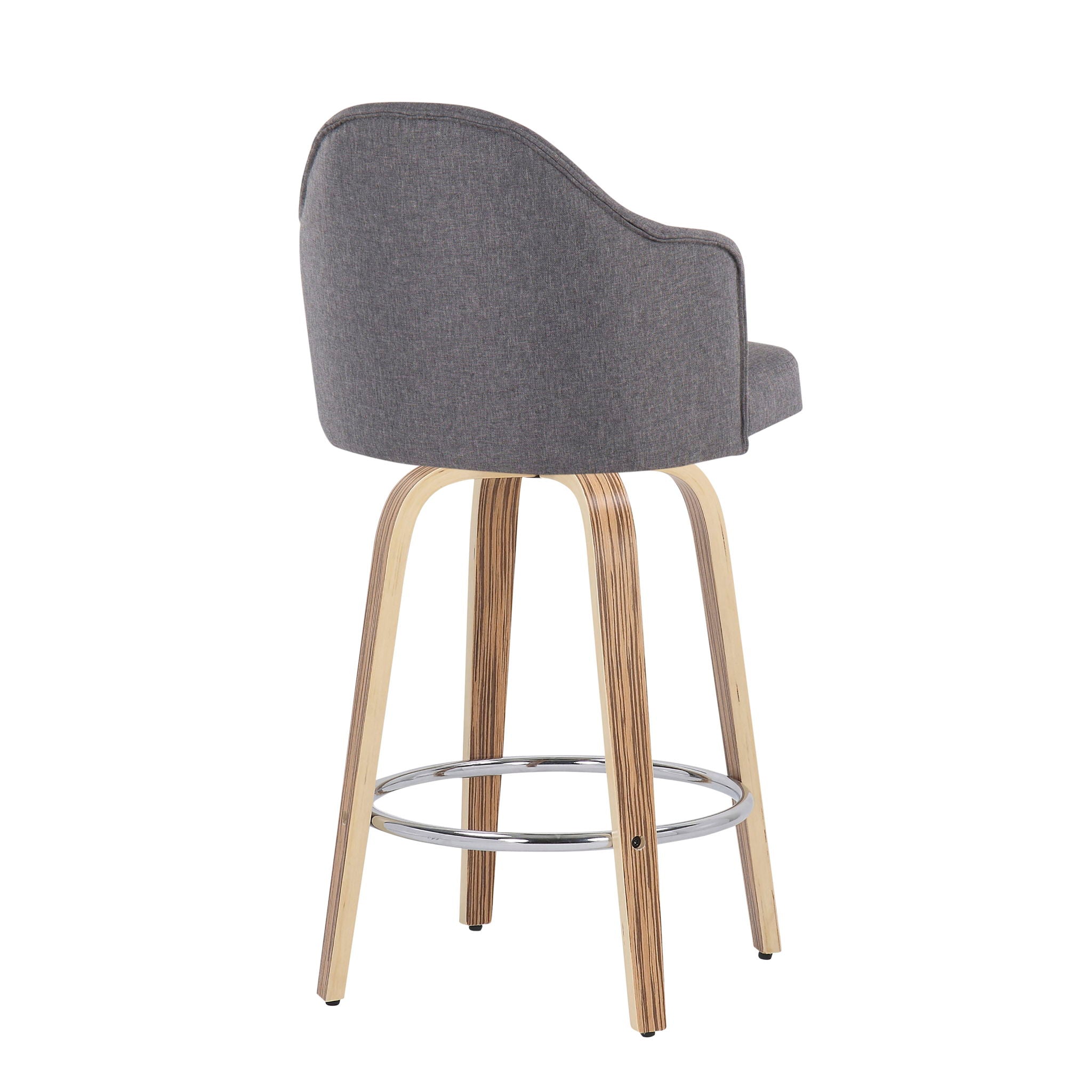 Ahoy - Mid-Century Modern Fixed Height Counter Stool With Zebra Legs / Round Chrome Footrest (Set of 2) - Gray - Best Buy Furniture