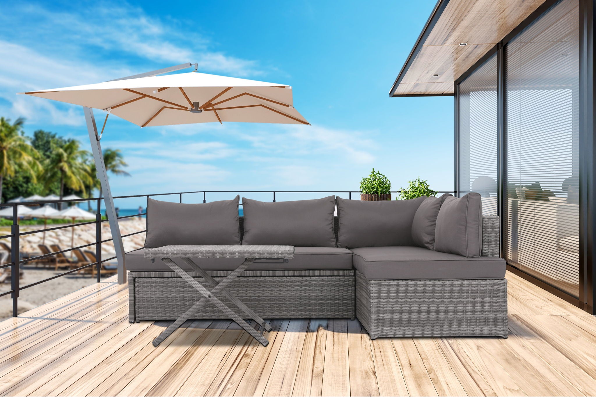 Patio Sofa With Cushions - Gray - Best Buy Furniture