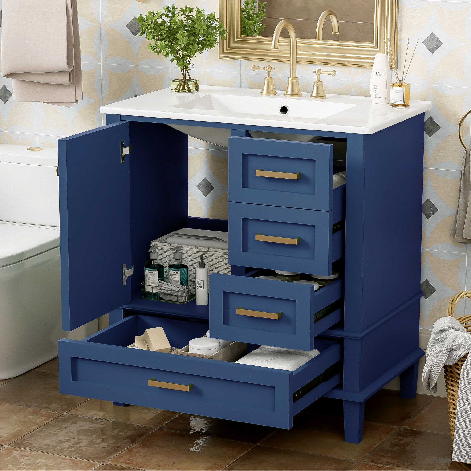 Bathroom Vanity, Modern Bathroom Cabinet With Sink Combo Set, Bathroom Storage Cabinet With A Soft Closing Door And 3 Drawers, Solid Wood Frame - Best Buy Furniture