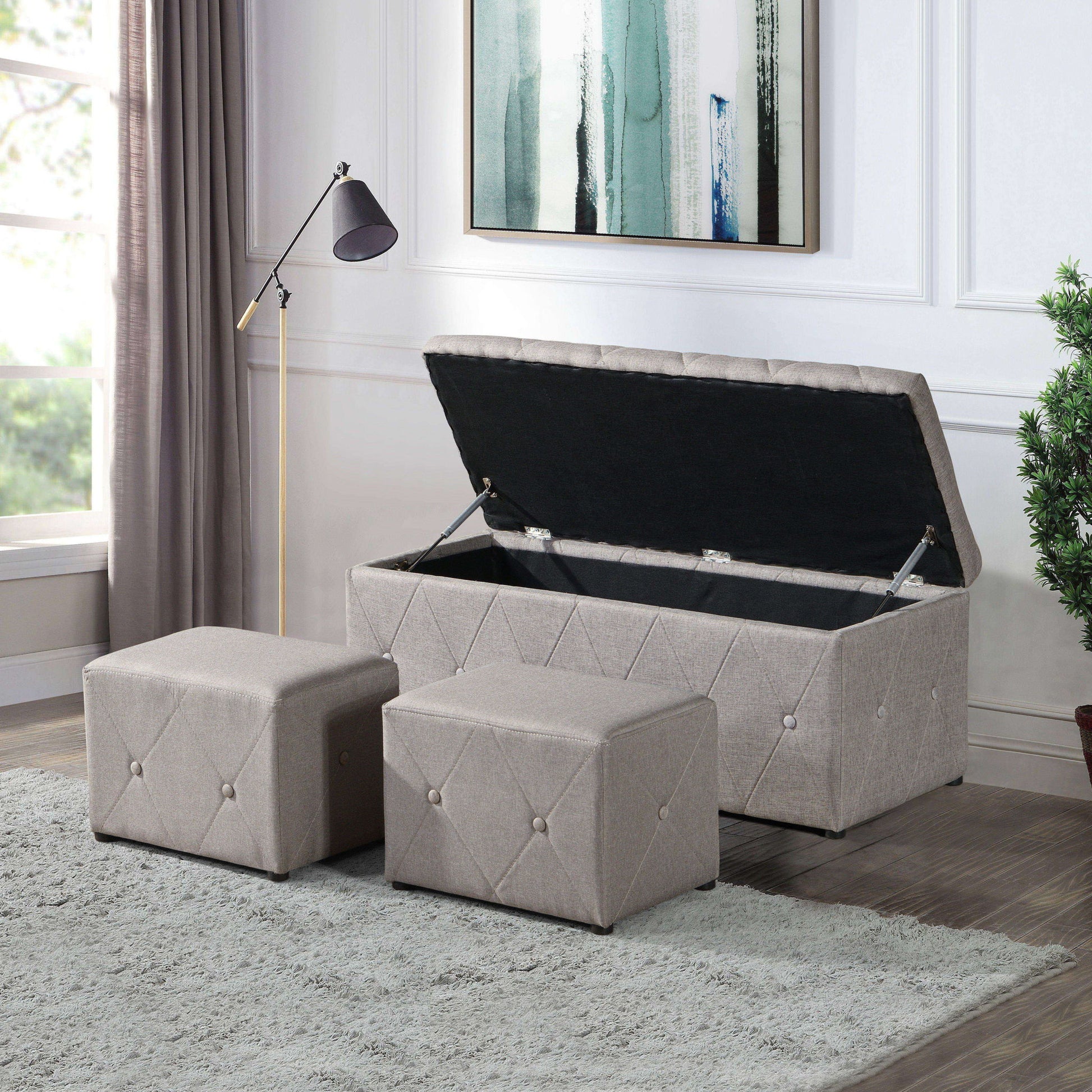 3 Piece Rectangular Storage Ottoman Short Velvet With 2 Set Ottomans - Best Buy Furniture