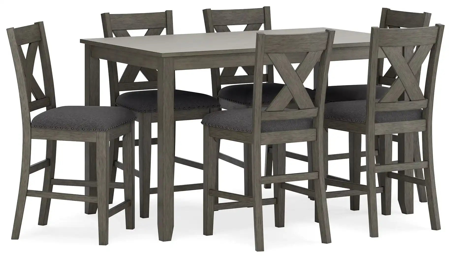 Caitbrook - Rect Drm Counter Table Set (Set of 7) - Gray - Best Buy Furniture