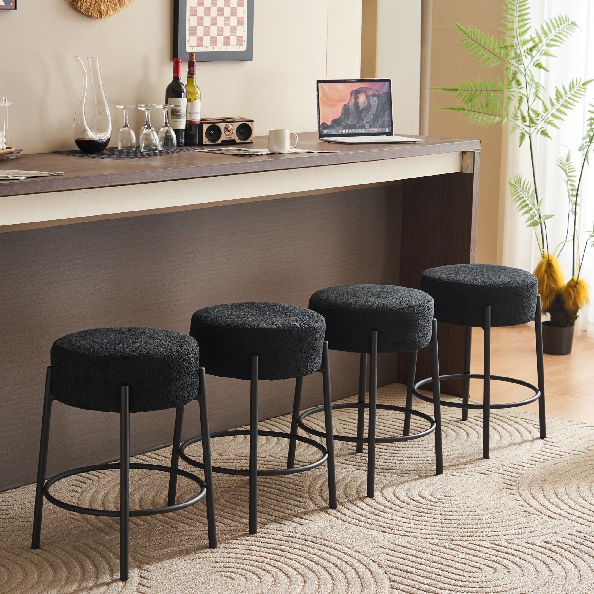 Round Bar Stools (Set of 2), Contemporary Upholstered Dining Stools For Kitchens, Coffee Shops And Bar Stores - Best Buy Furniture