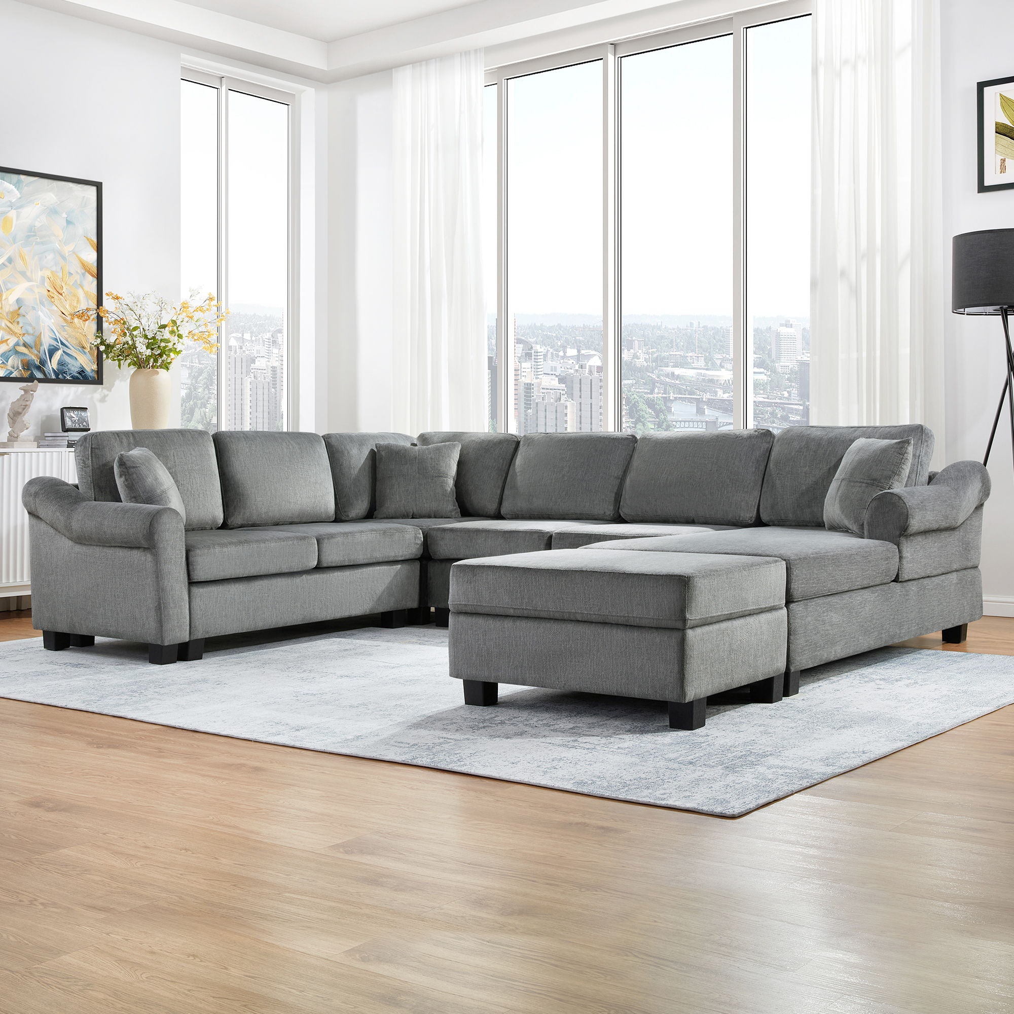 Contemporary U - Shaped Sectional Sofa With Movable Storage Ottoman - Best Buy Furniture