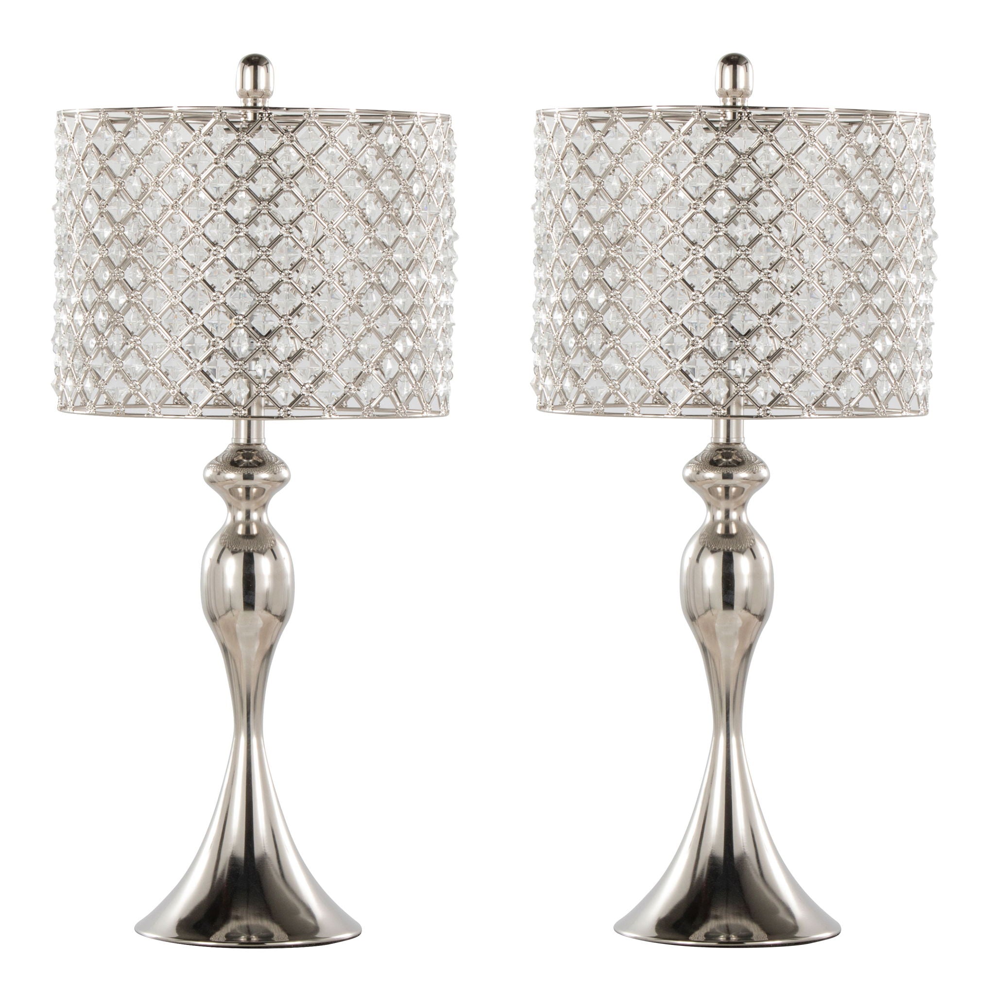 Ashland - Contemporary Table Lamp Square Clear Crystal (Set of 2) - Polished Nickel - Best Buy Furniture