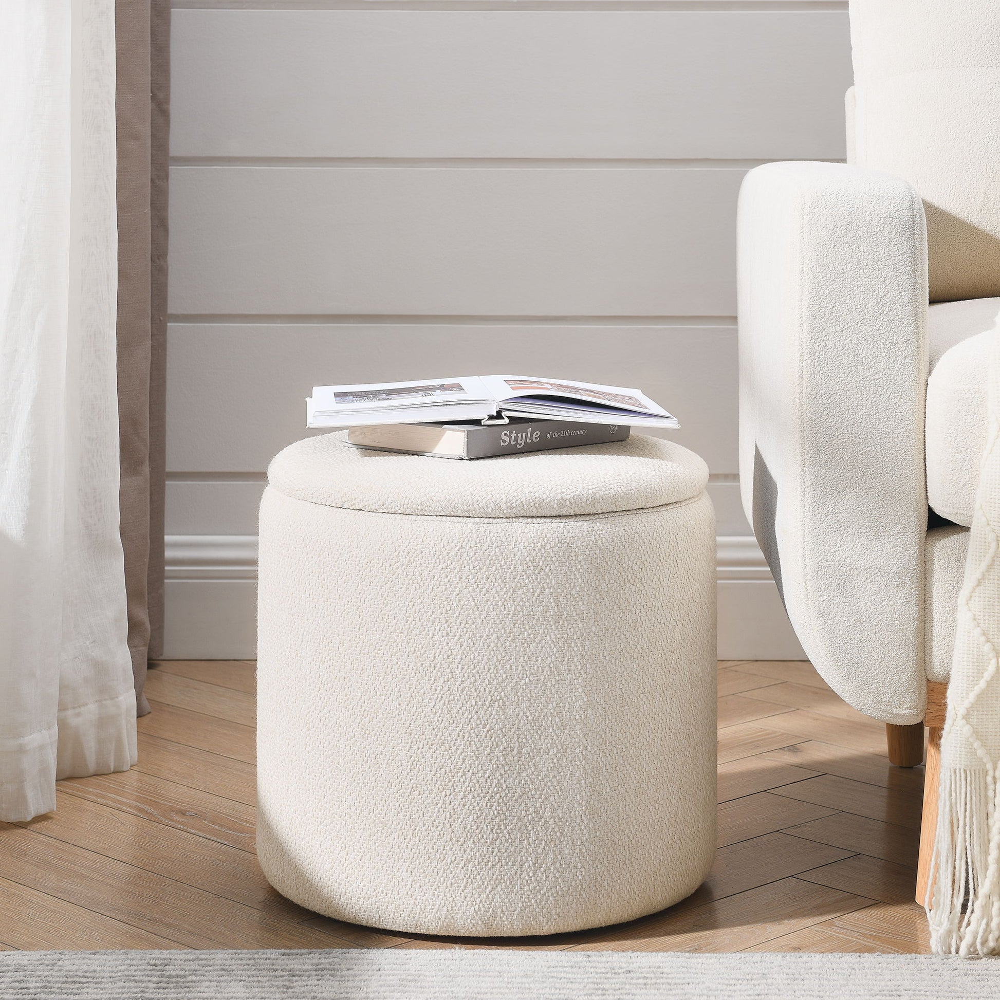 Classic 2 Piece Round Storage Ottoman Set With Drum Shaped Stool - Best Buy Furniture