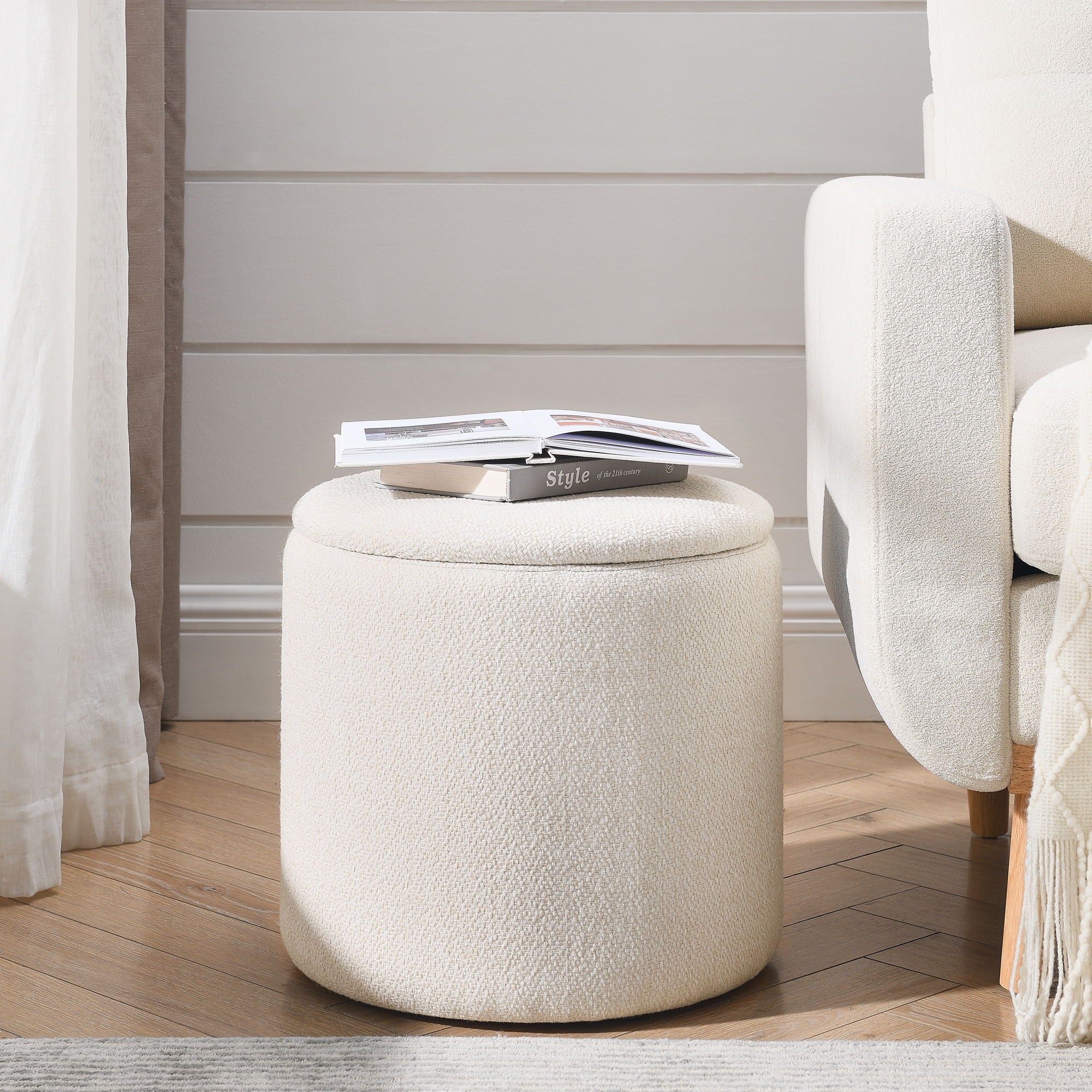 Classic 2 Piece Round Storage Ottoman Set With Drum Shaped Stool - Best Buy Furniture