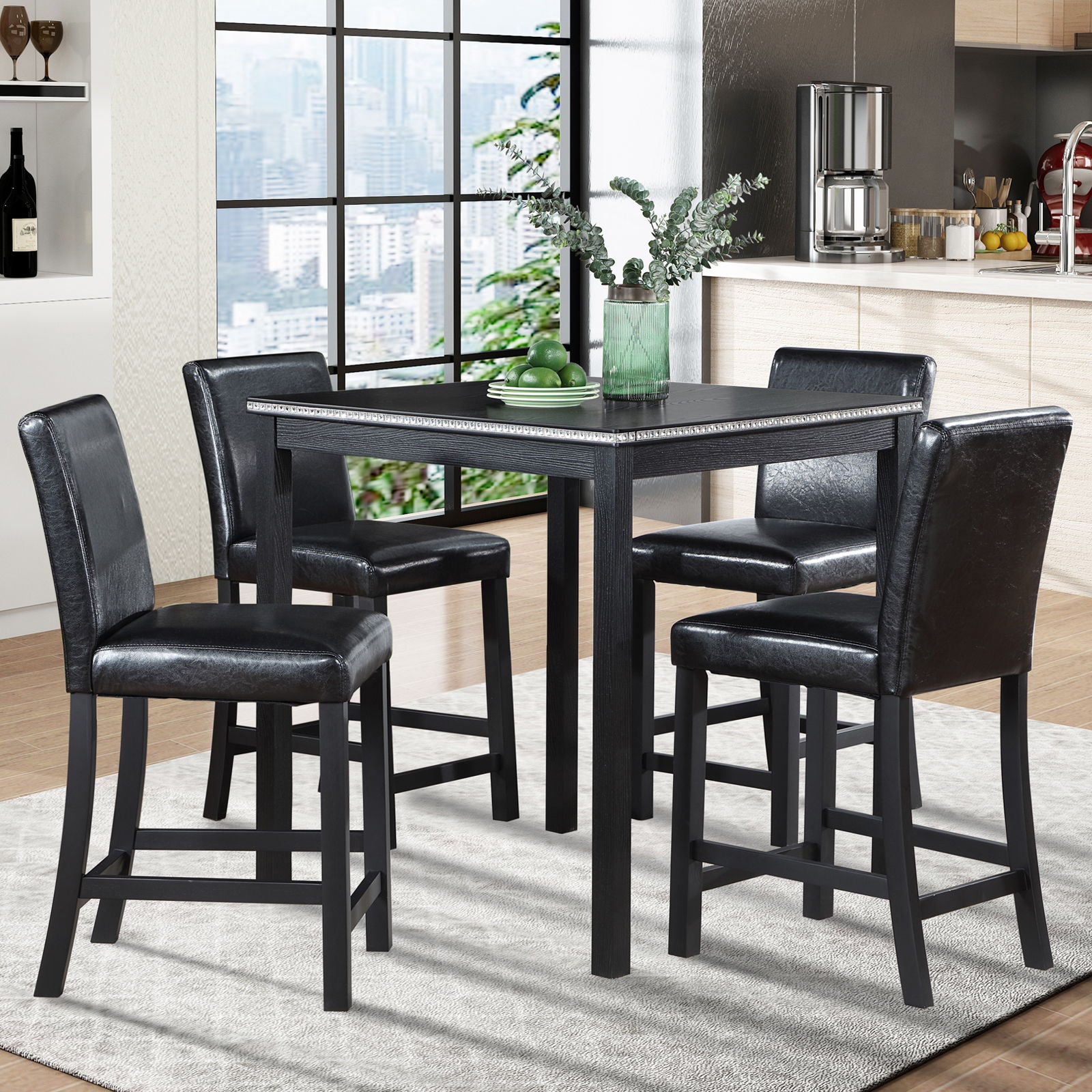 5 Pieces Counter Height Table Set, Kitchen Table With Square Table And 4 Upholstered Chairs - Best Buy Furniture
