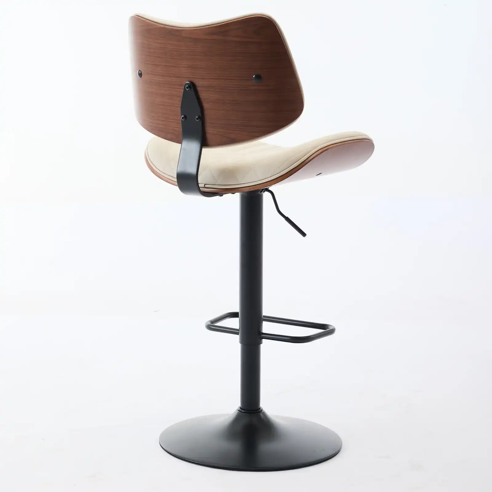 Mid Century Modern Walnut Bar Stool, Adjustable Black Leather Swivel Chair, Beige - Best Buy Furniture