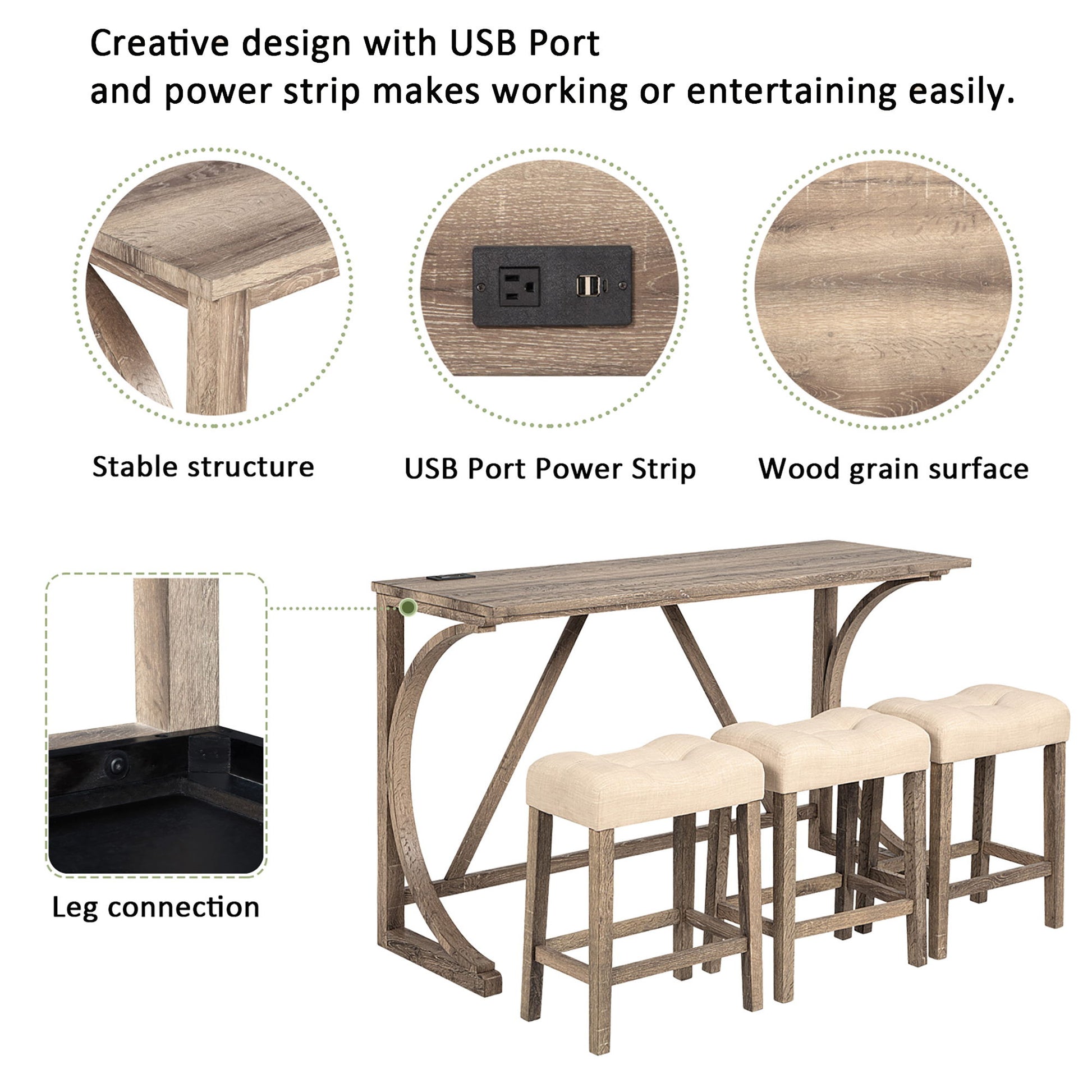 Bar Table Set With 3 Padded Stools - Best Buy Furniture