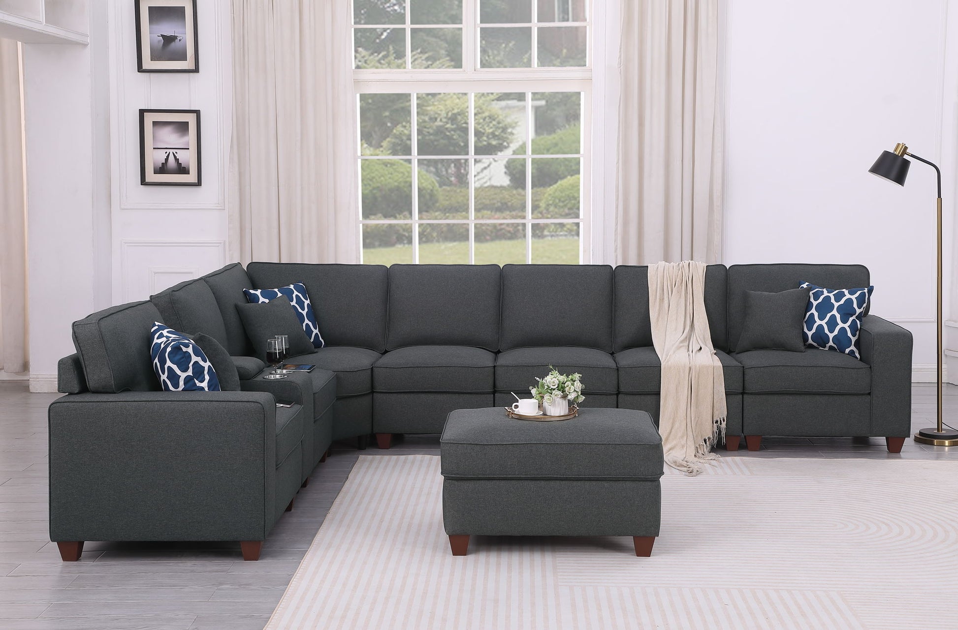 Hannah - Sectional Sofa With Ottoman - Dark Gray - Best Buy Furniture