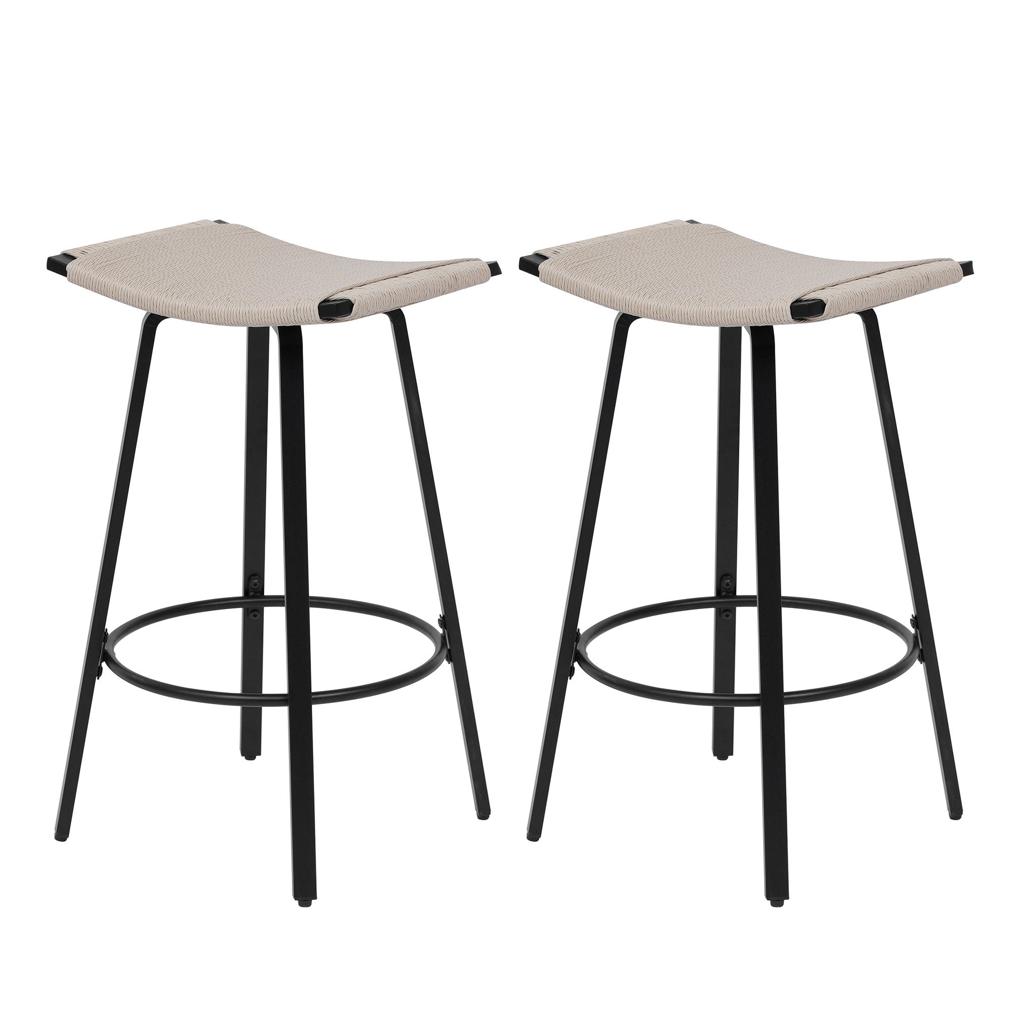 Counter Height Bar Stools Backless Handwoven Kitchen Dining Chairs With Round Footrest (Set of 2) Weaving Pub Stoo - Creamy White - Best Buy Furniture