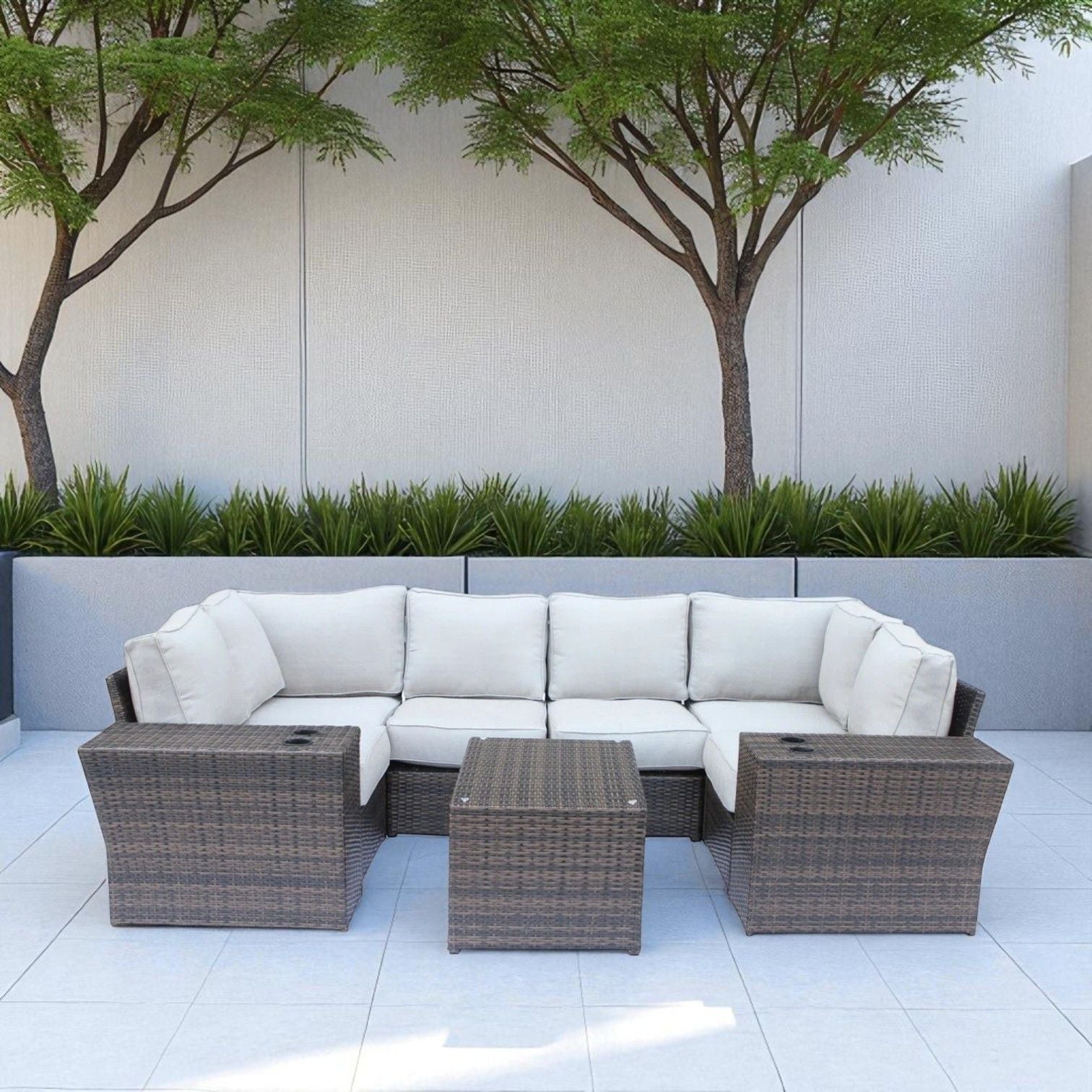 Outdoor Wicker Sectional With Weather Resistant Cushions And Table - Best Buy Furniture