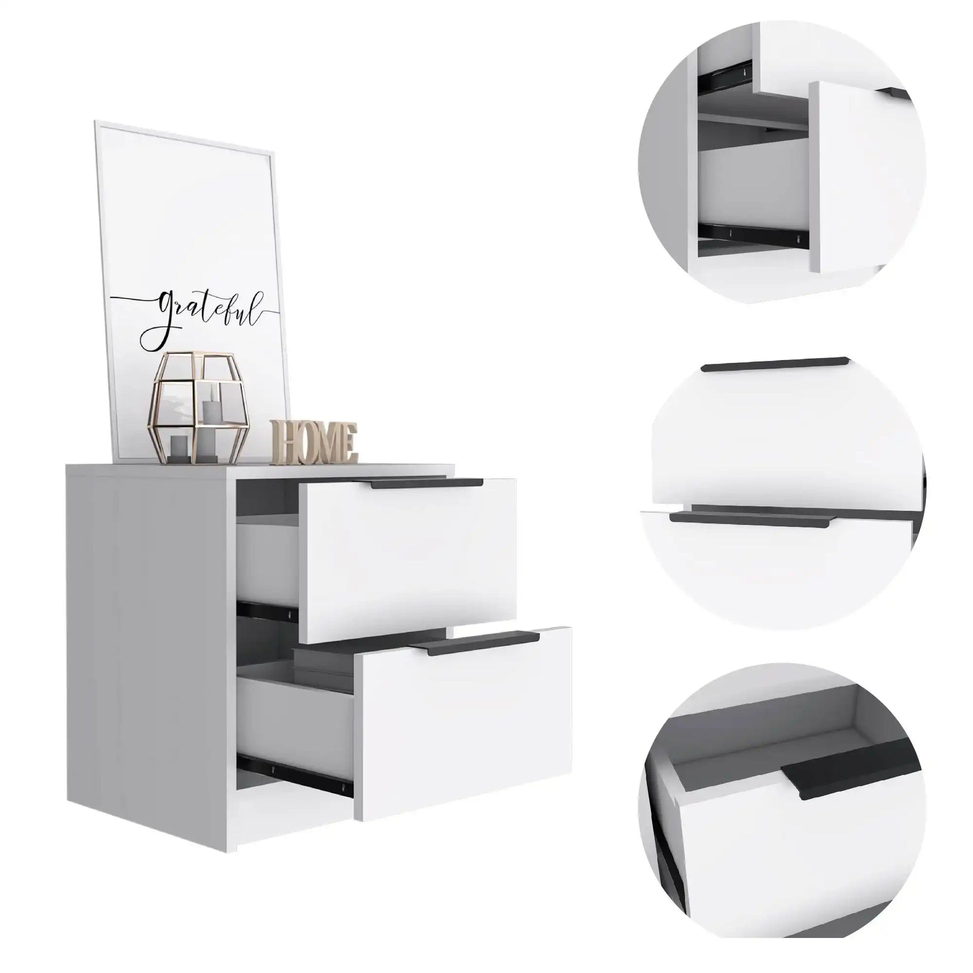 Nightstand Cervants, Two Drawers, Metal Handle, White Finish - Best Buy Furniture