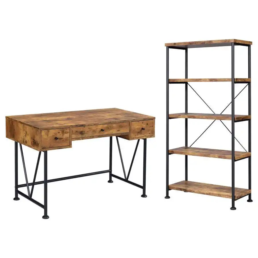 Analiese - 2 Piece Computer Desk Bookcase Set - Rustic Nutmeg - Best Buy Furniture