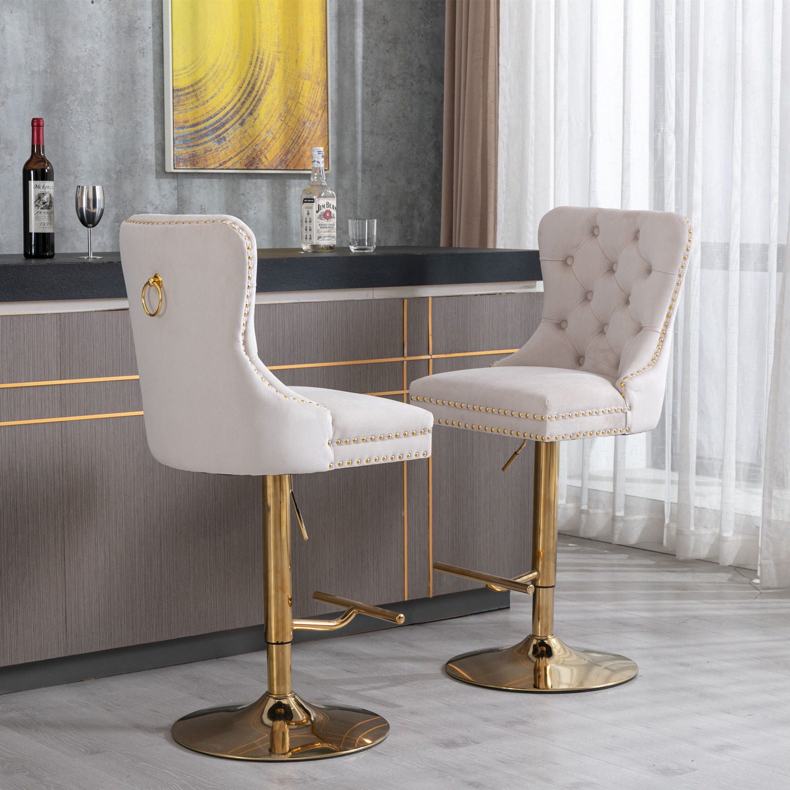 Thick Golden Swivel Velvet Barstools Adjusatble Seat Height From 25-33", Modern Upholstered Bar Stools With Backs Comfortable Tufted For Home Pub And Kitchen Island (Set of 2) - Best Buy Furniture