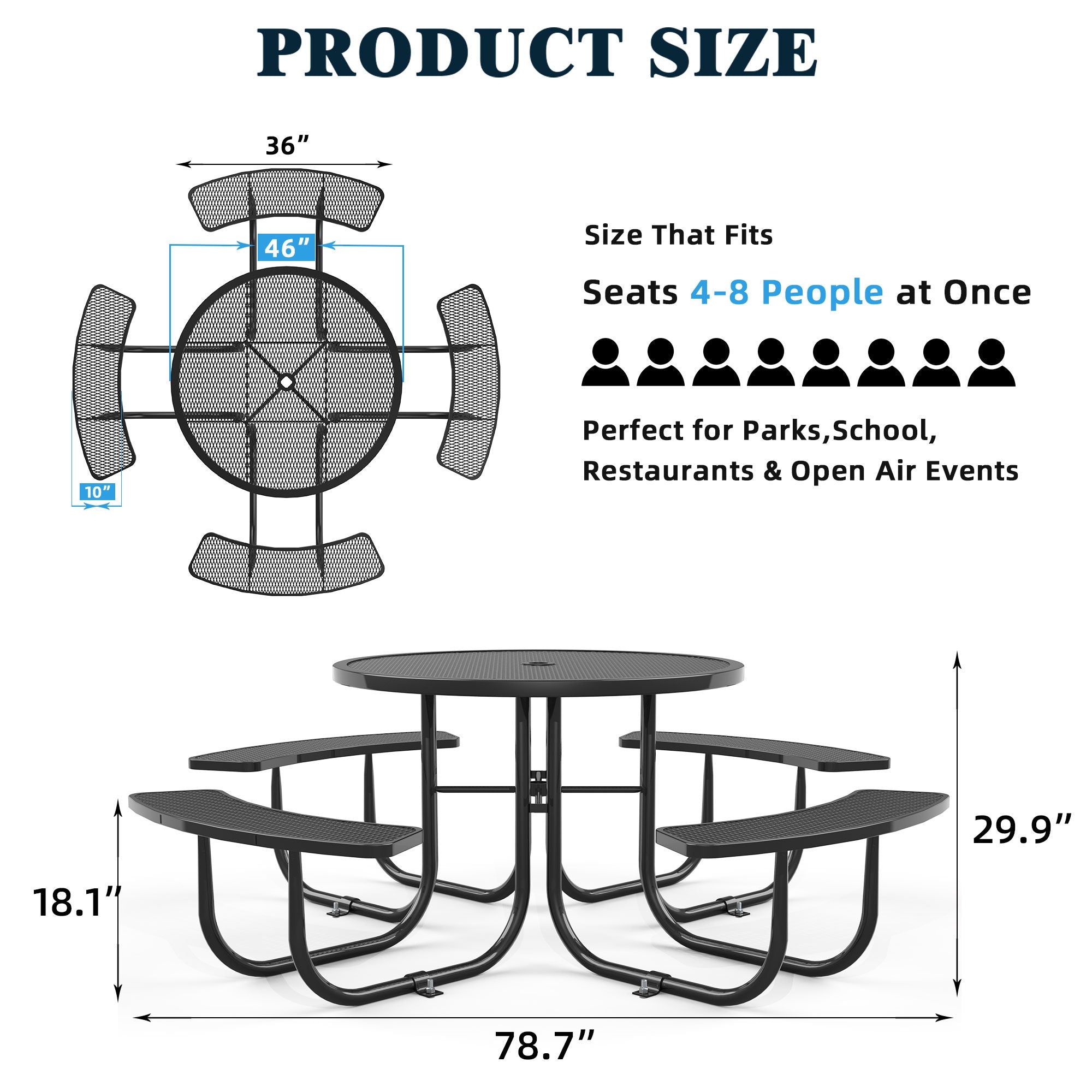 Round Outdoor Steel Picnic Table 46" With Umbrella Pole - Best Buy Furniture