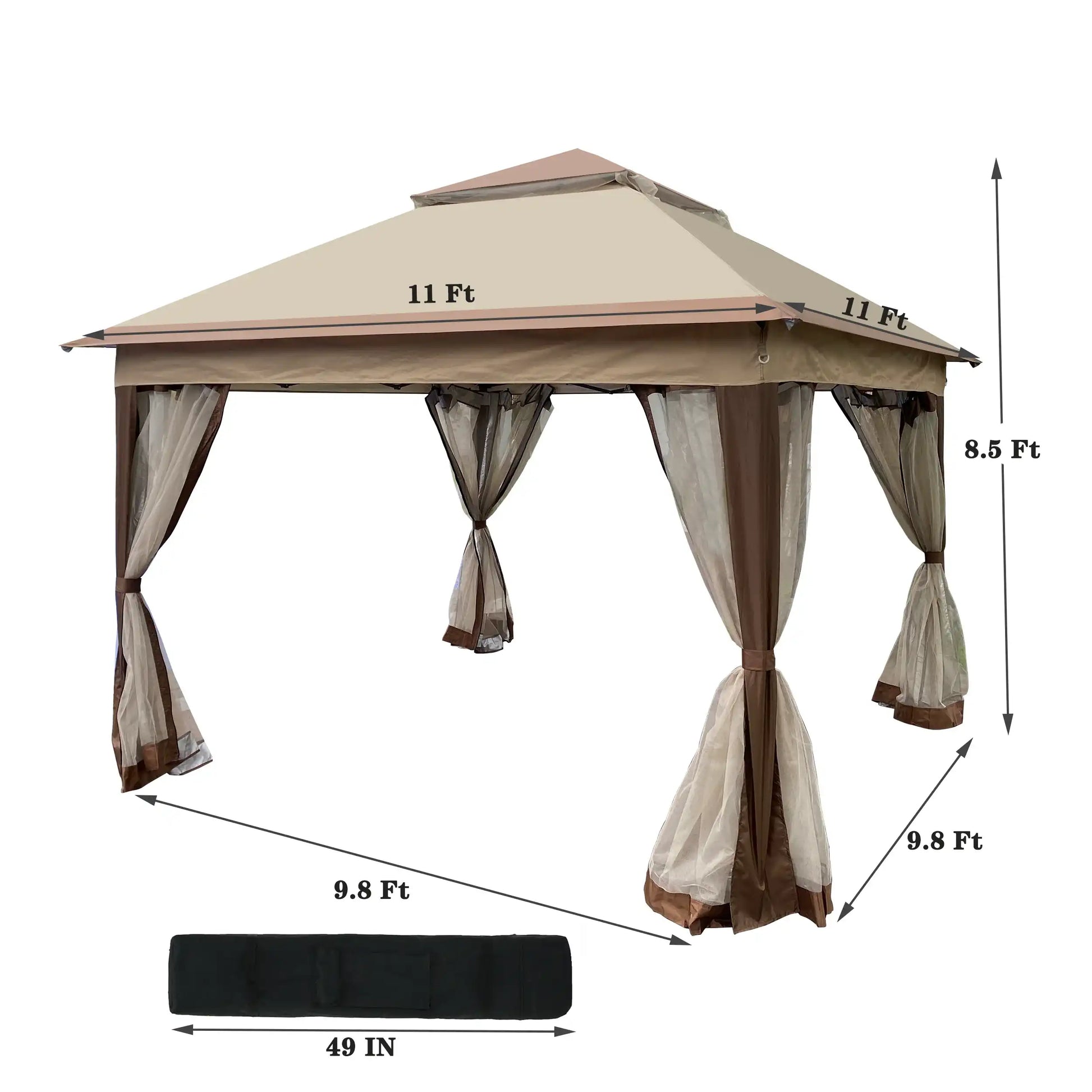 11x11 Ft Pop Up Gazebo Canopy with Removable Netting, Coffee - Best Buy Furniture