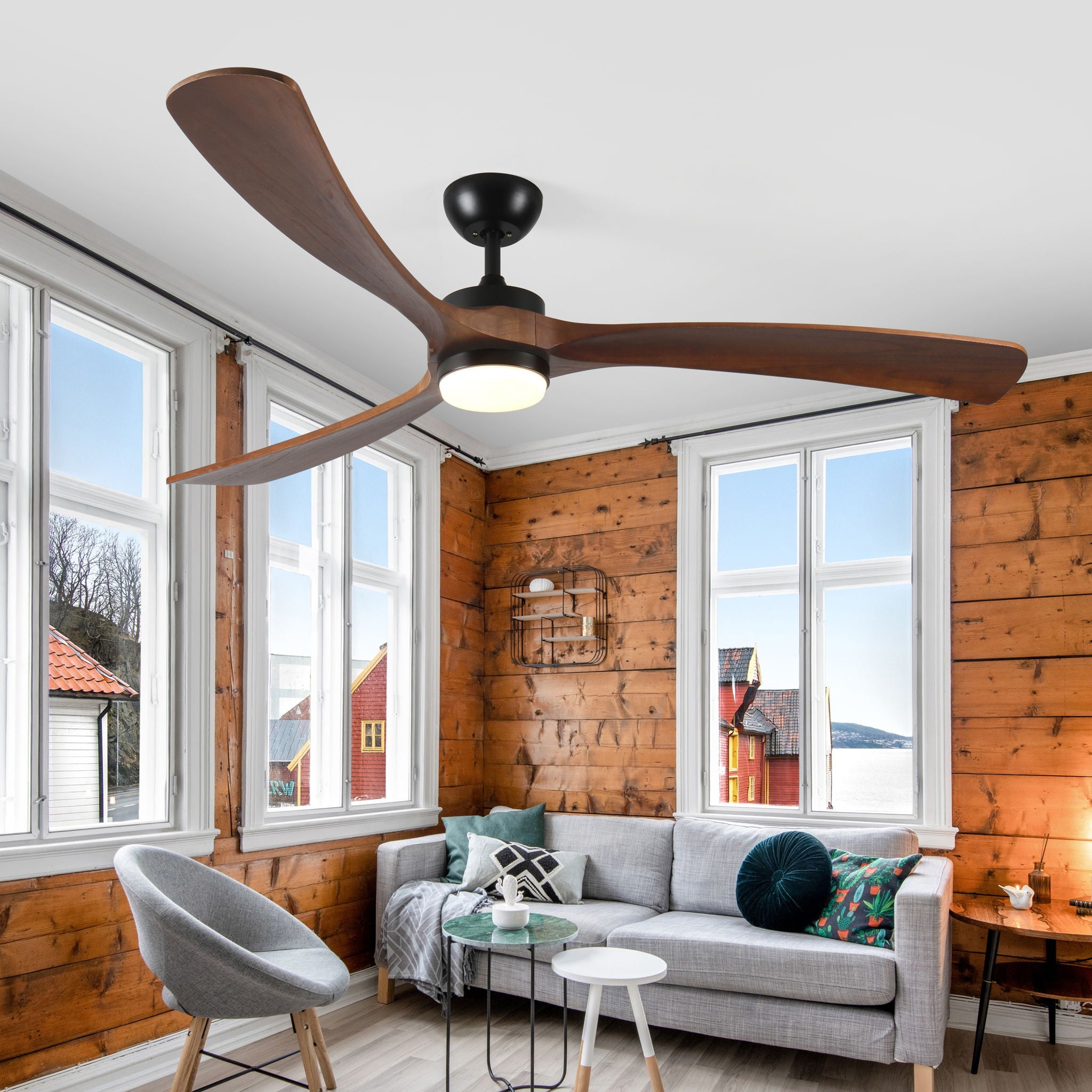 Solid Wood Ceiling Fan With Lights And Remote Control Indoor Outdoor Ceiling Fan 3 Wooden Blades Modern Ceiling Fan For Porch Living Room Bedroom - Best Buy Furniture