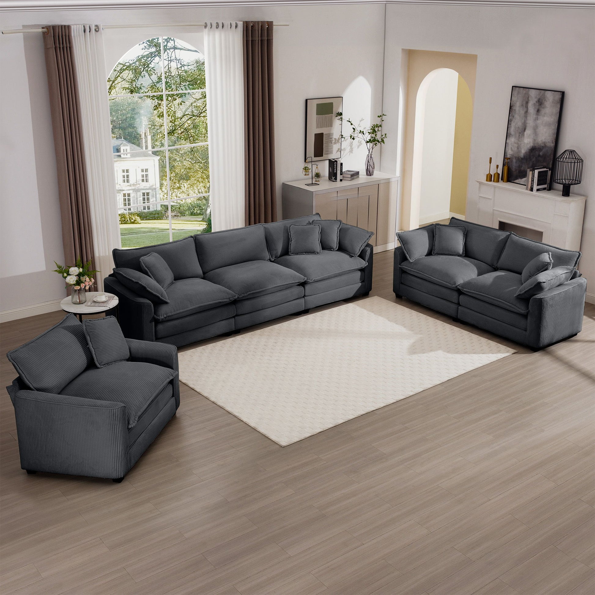 Elegant Corduroy Oversized Sectional Sofa Set With Deep Seats And Flexible Layout - Best Buy Furniture