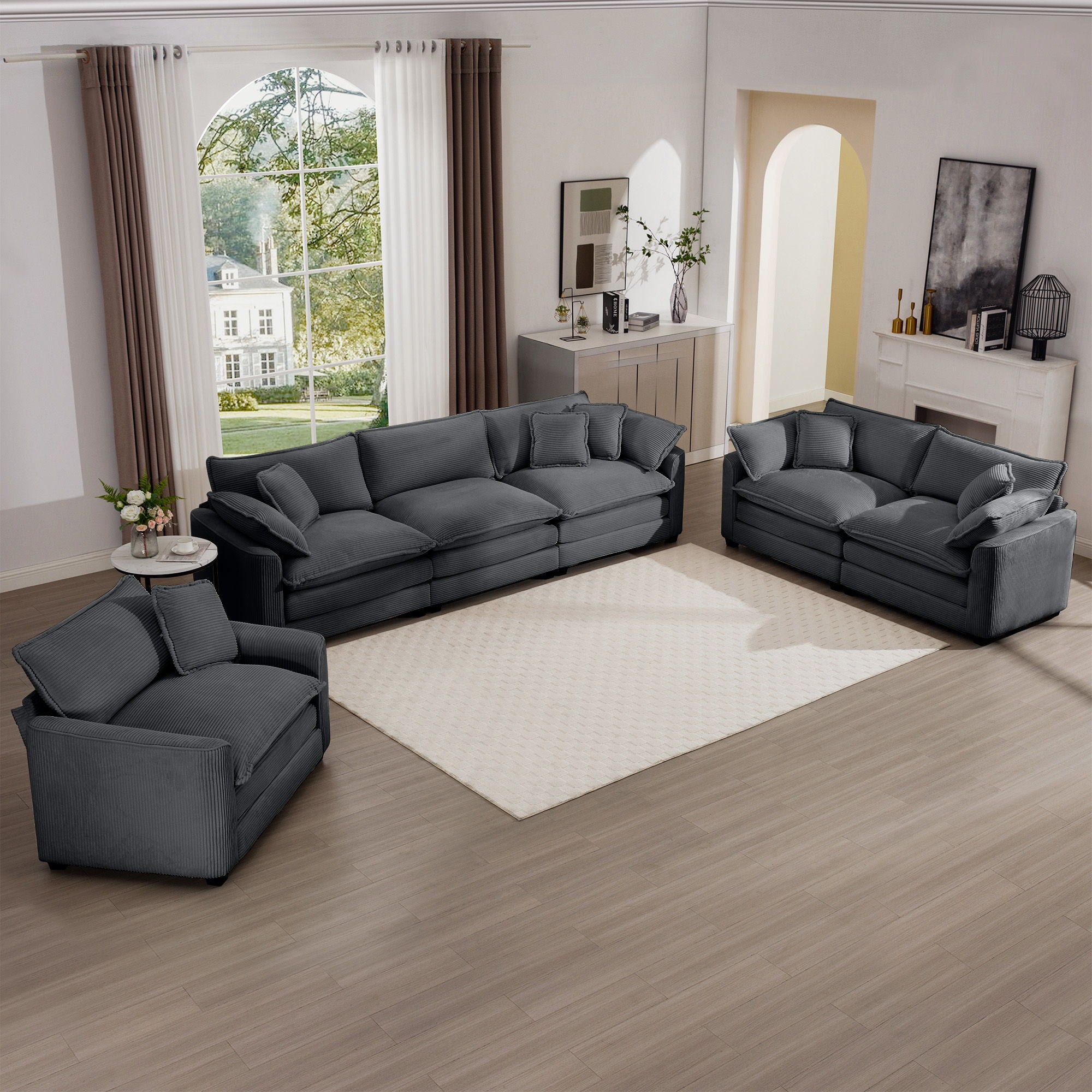 Elegant Corduroy Oversized Sectional Sofa Set With Deep Seats And Flexible Layout - Best Buy Furniture