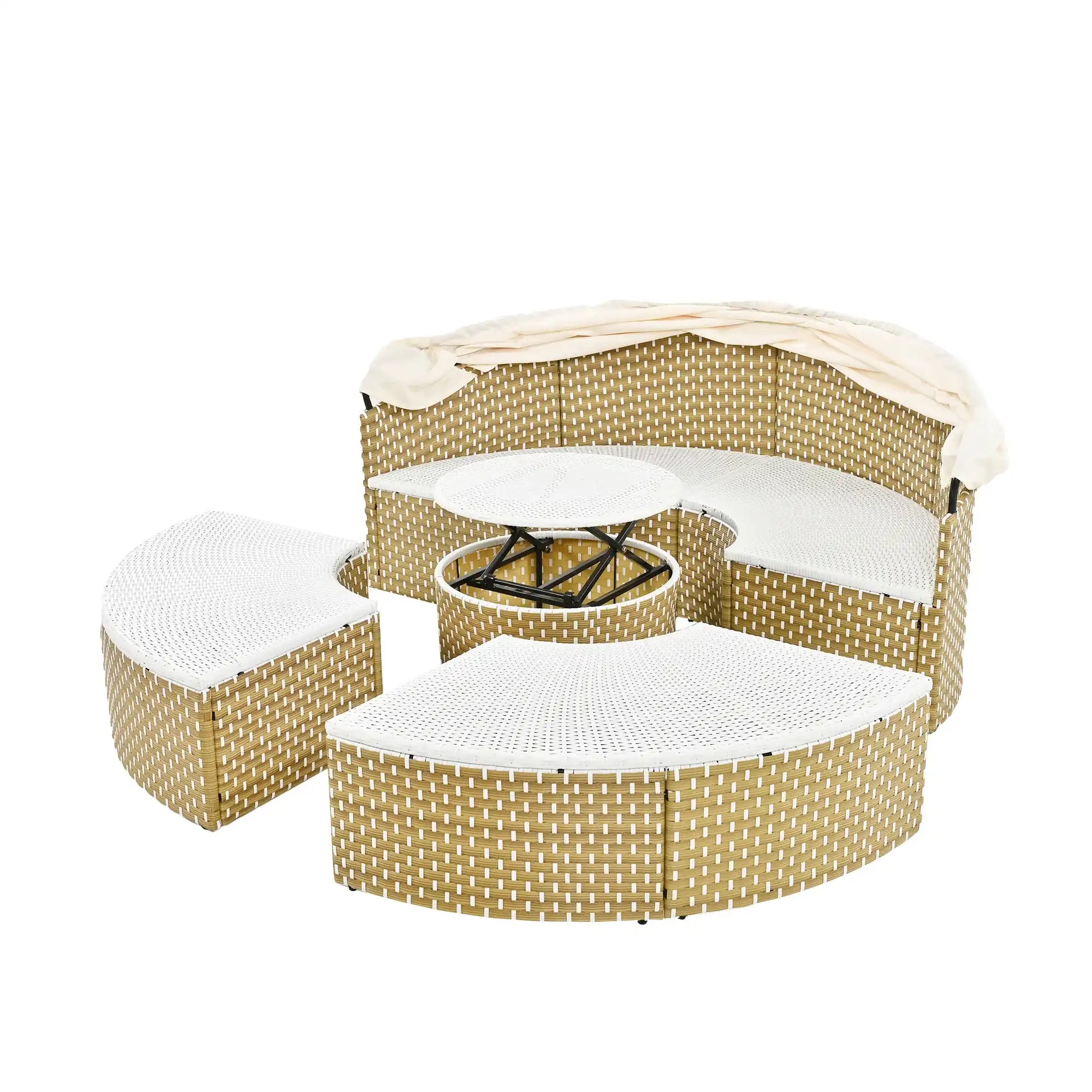TOPMAX Round Outdoor Sectional Sofa Set Rattan Daybed - Best Buy Furniture