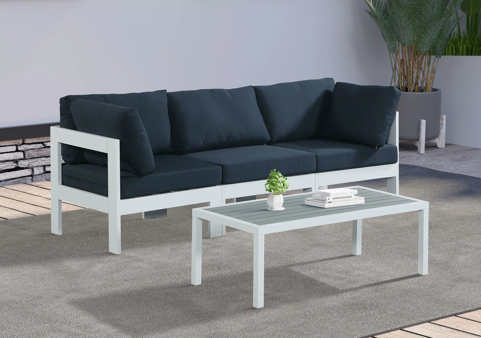 Nizuc - Outdoor Patio 3 Seat Modular Sofa With White Frame - Best Buy Furniture