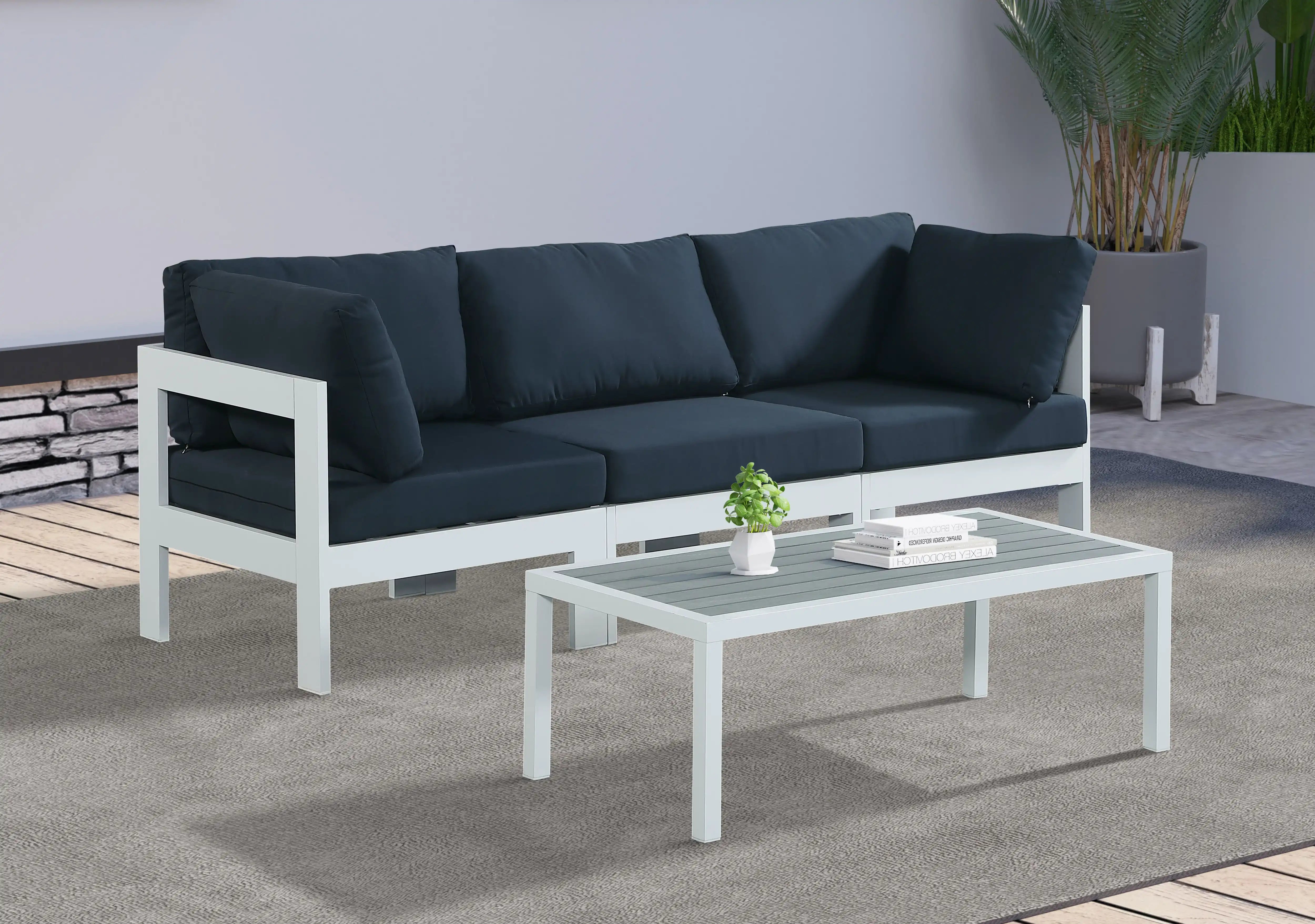 Nizuc - Outdoor Patio 3 Seat Modular Sofa With White Frame - Best Buy Furniture