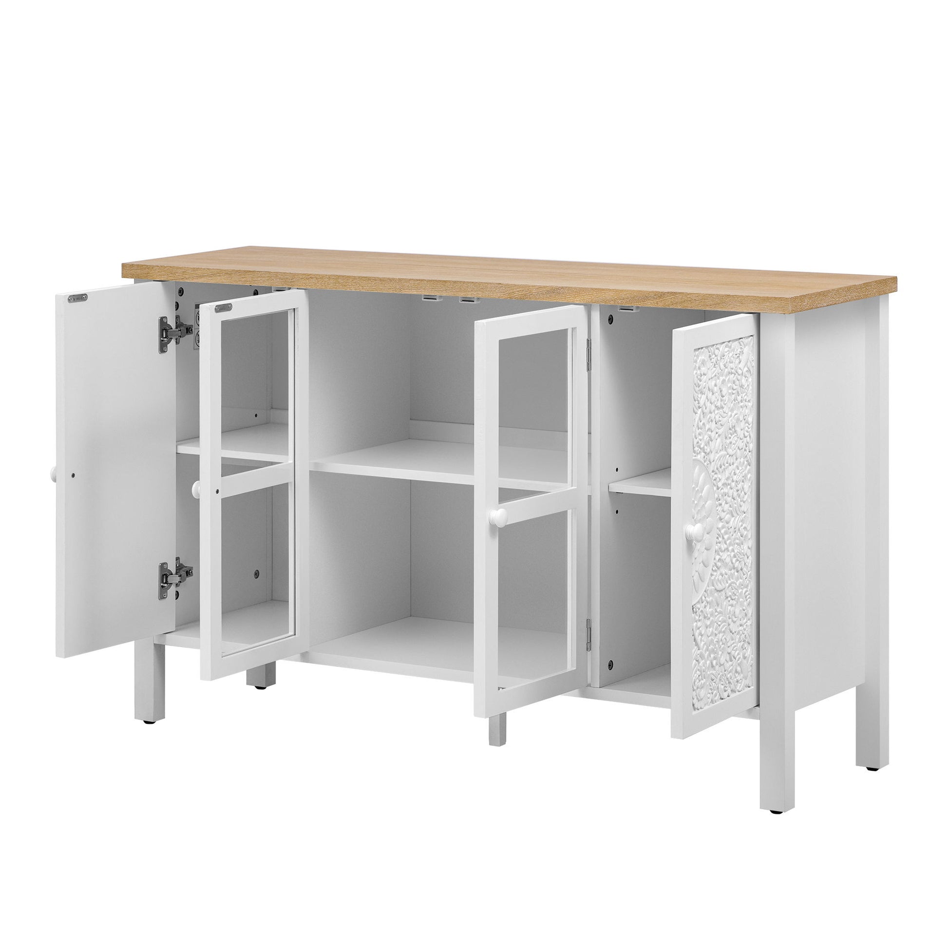 Retro TV Stand With 3 Spacious Cabinets, Glass Cabinet Doors And Anti-Tip Device - Best Buy Furniture
