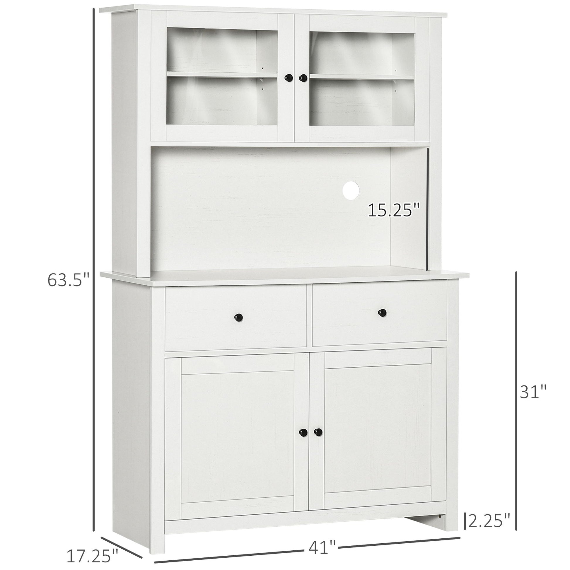 Homcom - 63.5" Kitchen Buffet With Hutch, Pantry Storage Cabinet With 4 Shelves, Drawers, Framed Glass Doors, Open Microwave Countertop - Antique White - Best Buy Furniture