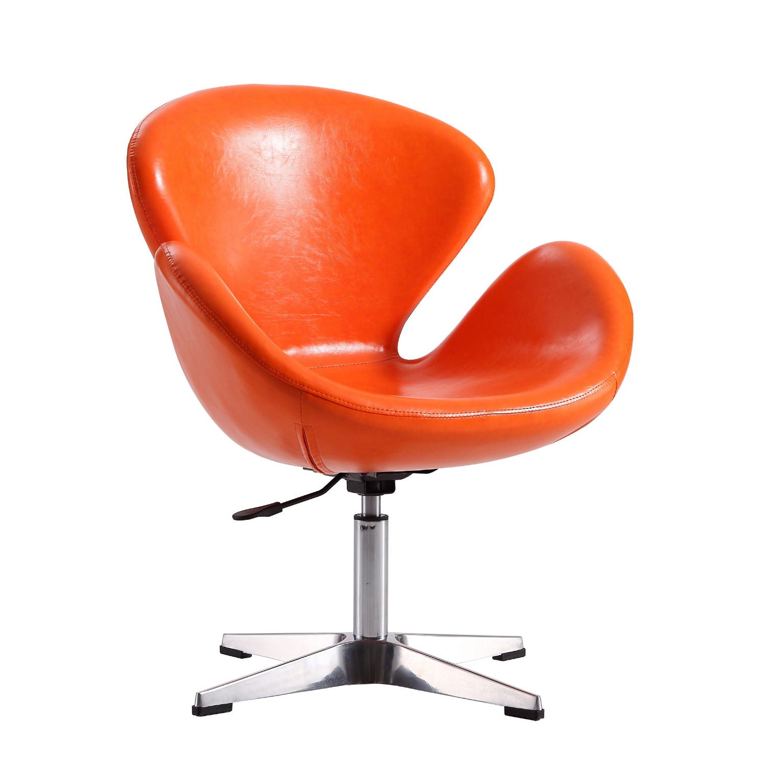 Upholstered Swivel Lounge Chair With Chrome Base And Adjustable Height - Orange