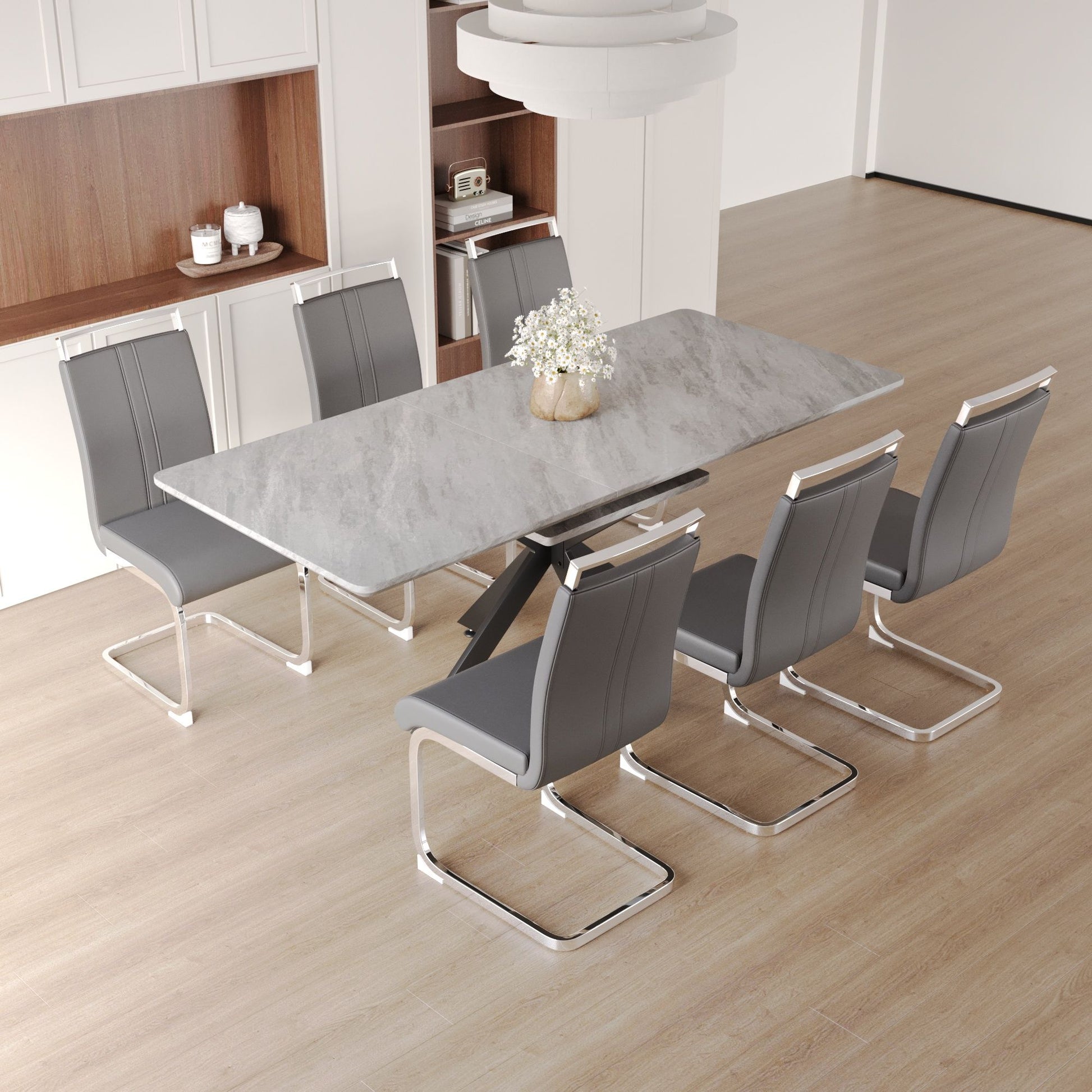 Modern Extendable Dining Table Set With Soft Padded Armless Chairs - Best Buy Furniture