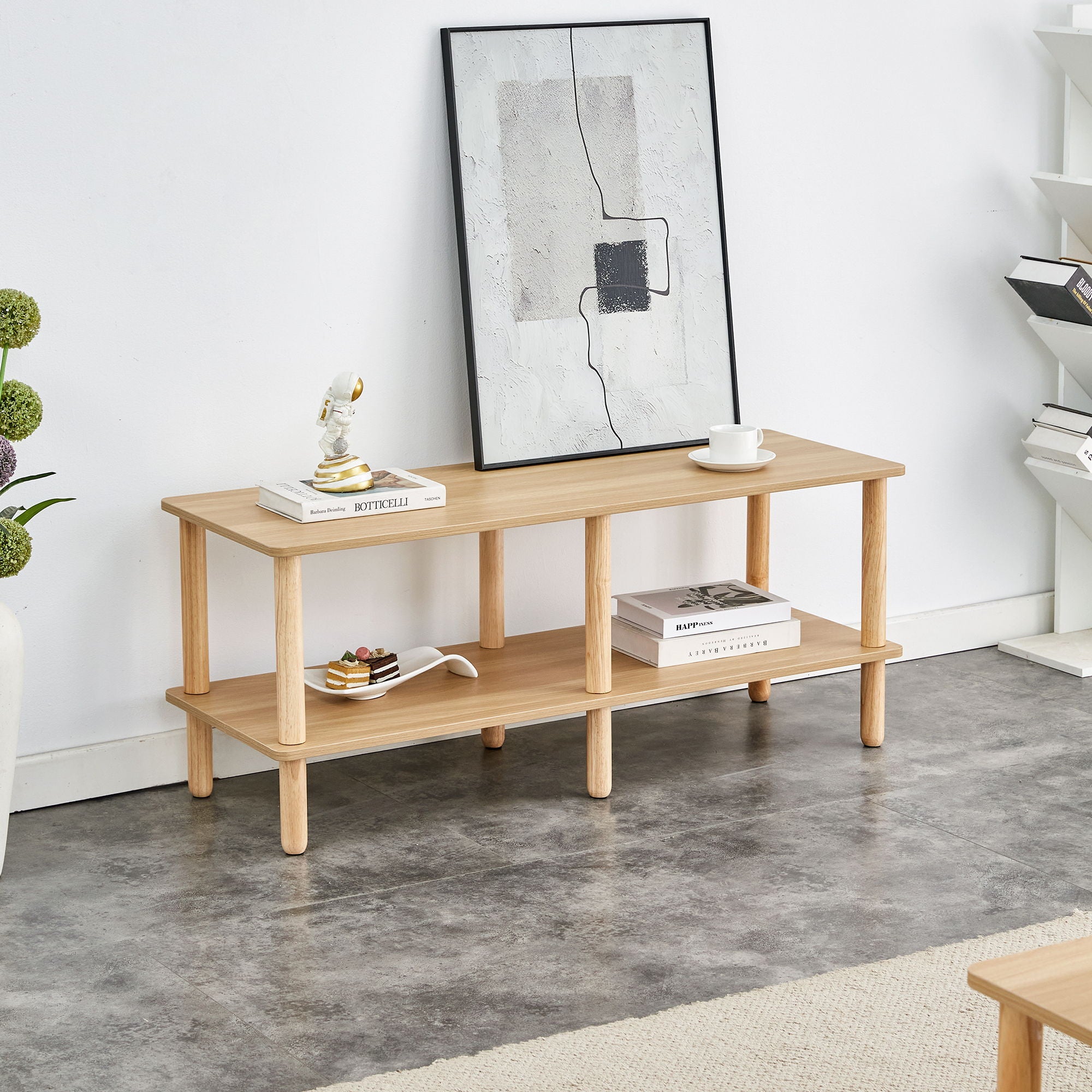Modern Double Deck TV Cabinet With Open Storage Shelf, Rounded Legs - Best Buy Furniture