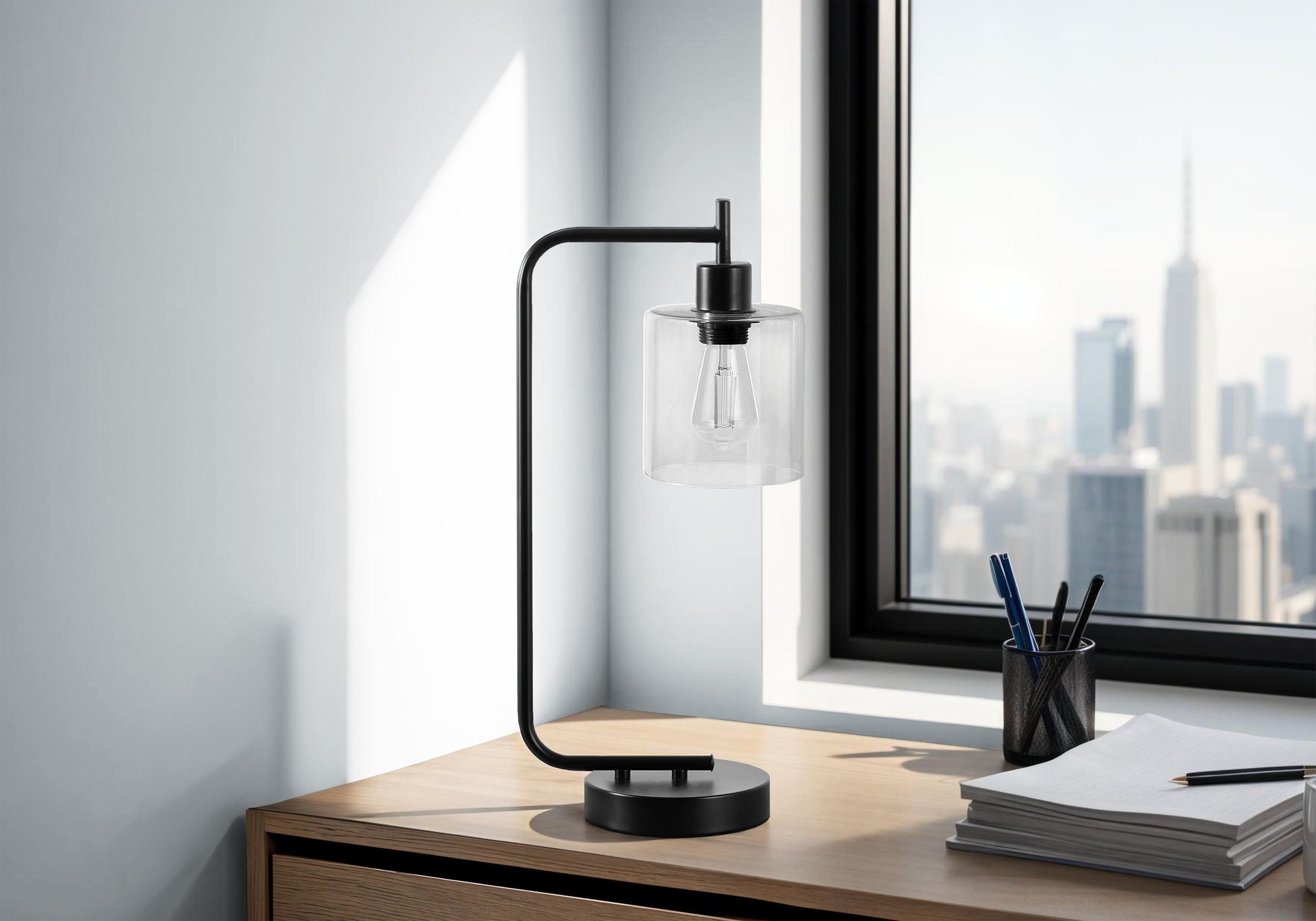 Lighting, Table Lamp, USB Port Included, Glass Shade, Modern - Black - Best Buy Furniture