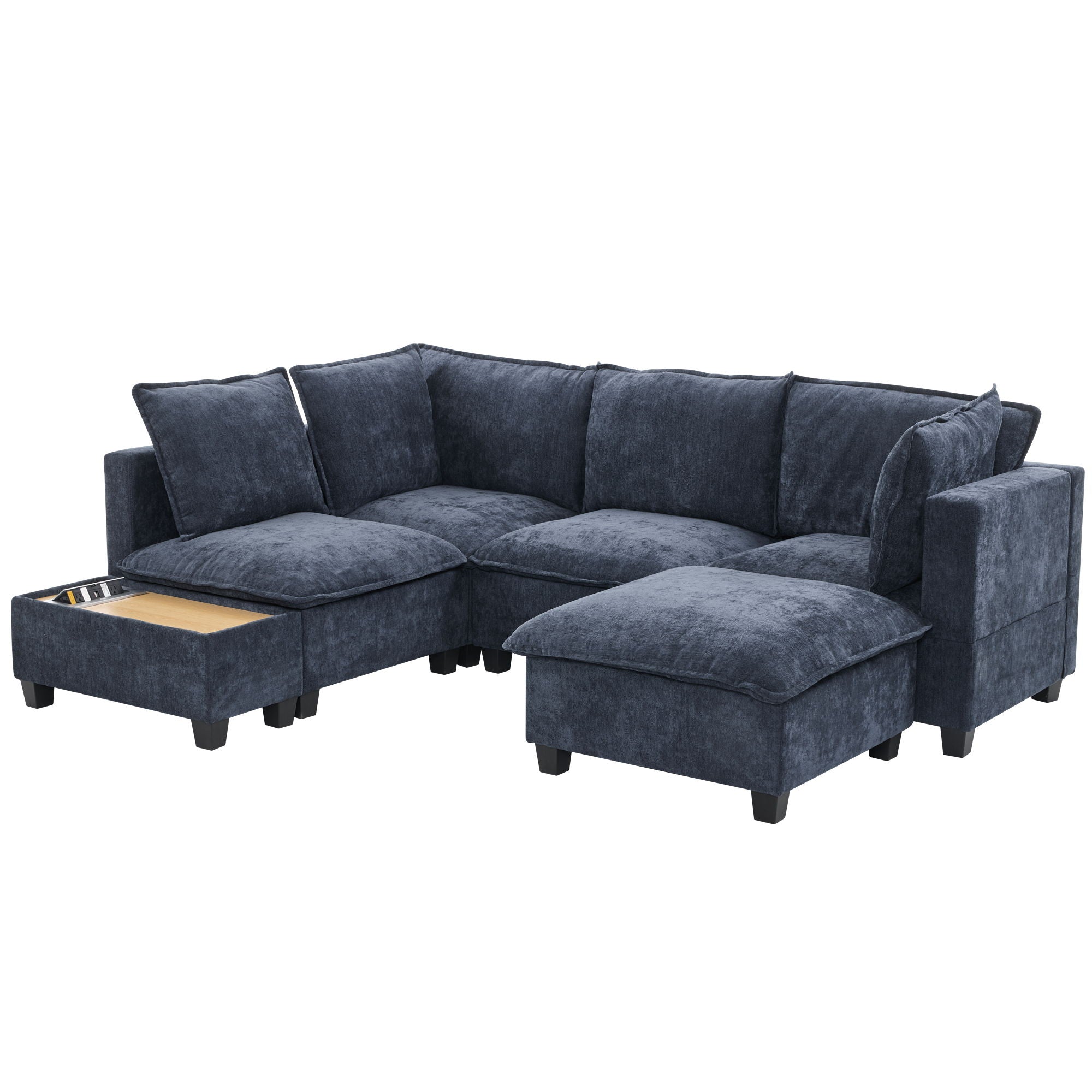 U-Shaped Sectional Modular Sofa With A Movable Ottoman, A Coffee Table With Hidden Charging Devices For Living Room - Best Buy Furniture