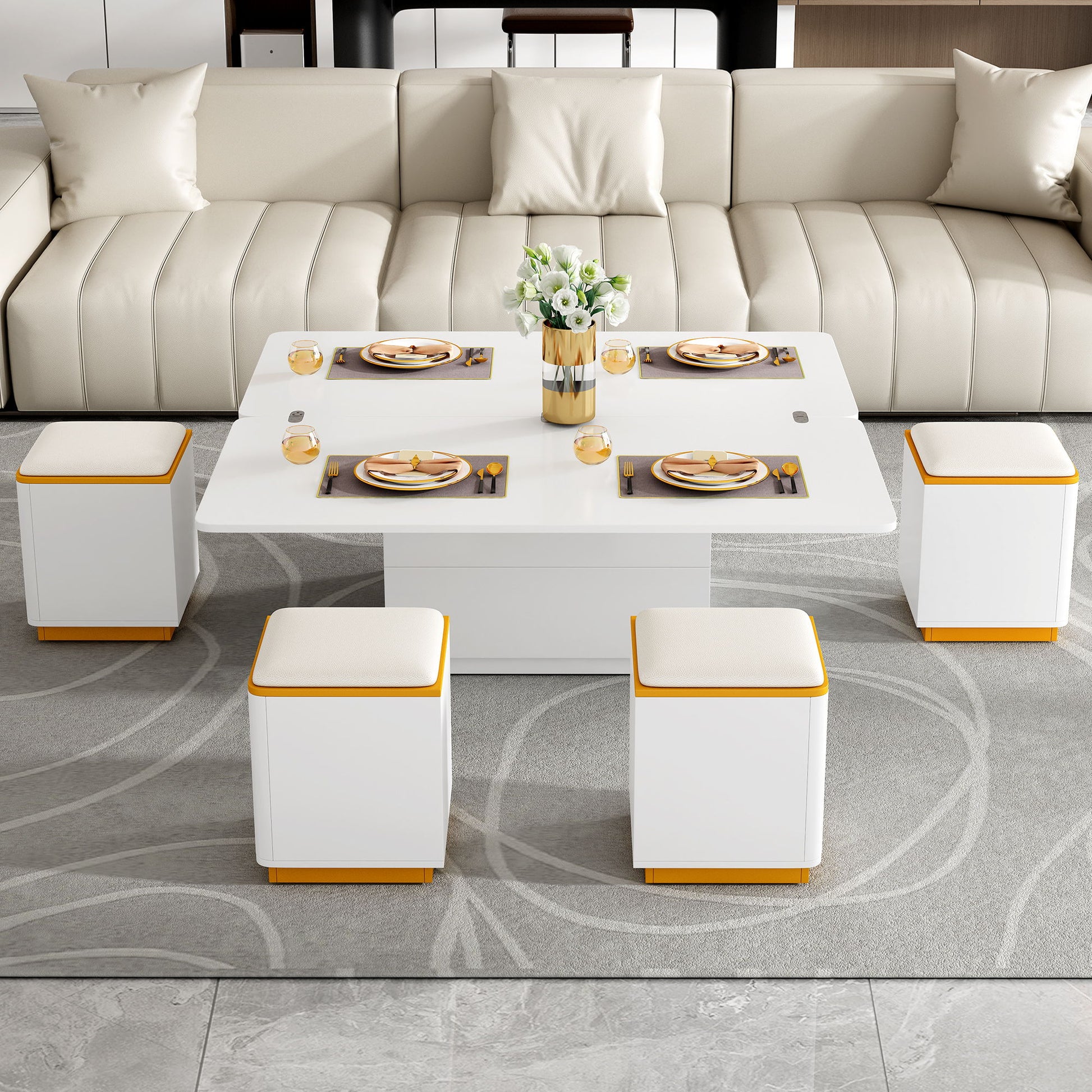 Multi Functional Adjustable Coffee Table With 4 Storage Stools - Best Buy Furniture