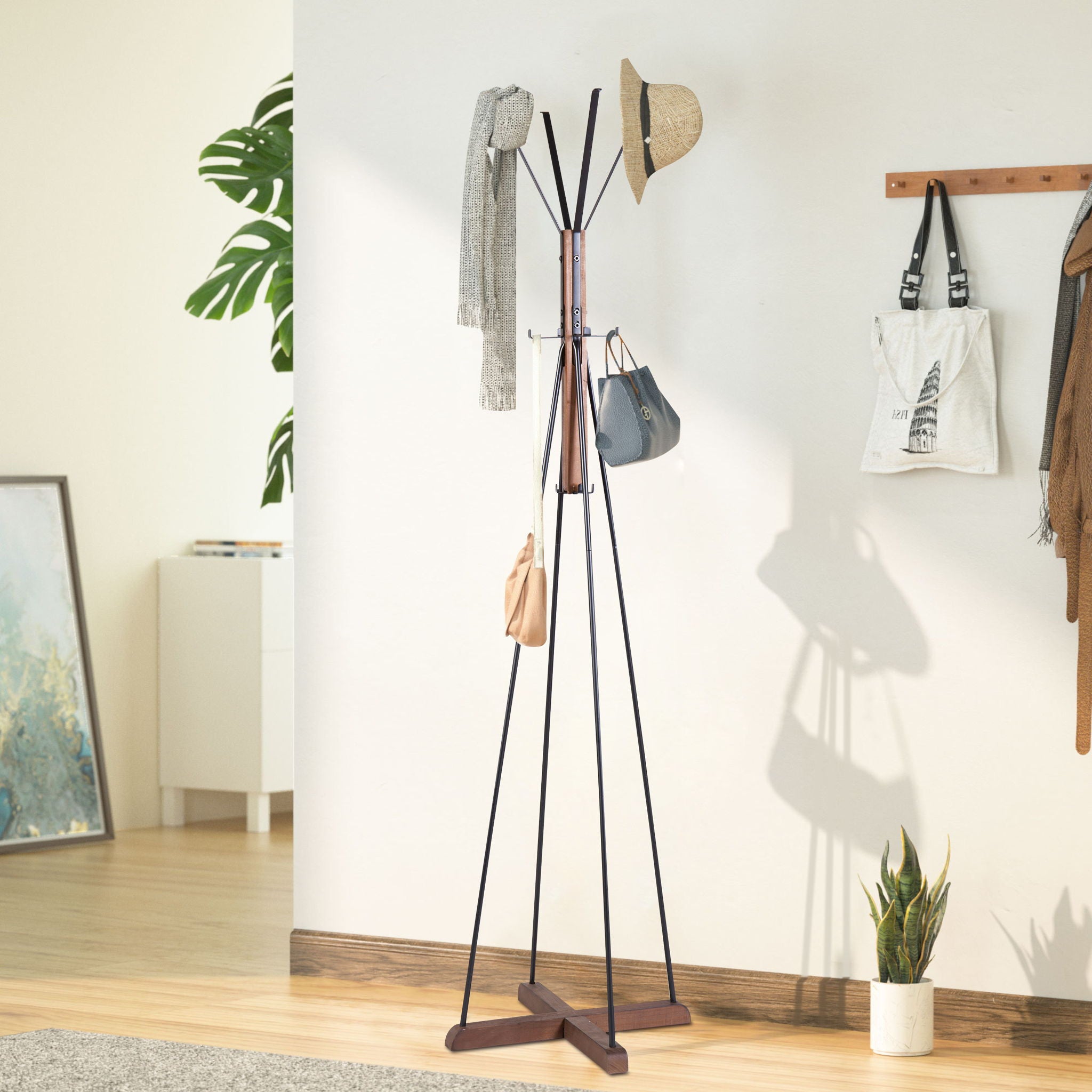 Reclaimed Wood And Metal Freestanding Coat Rack With Hooks Use In Bedroom, Living Room - Natural - Best Buy Furniture