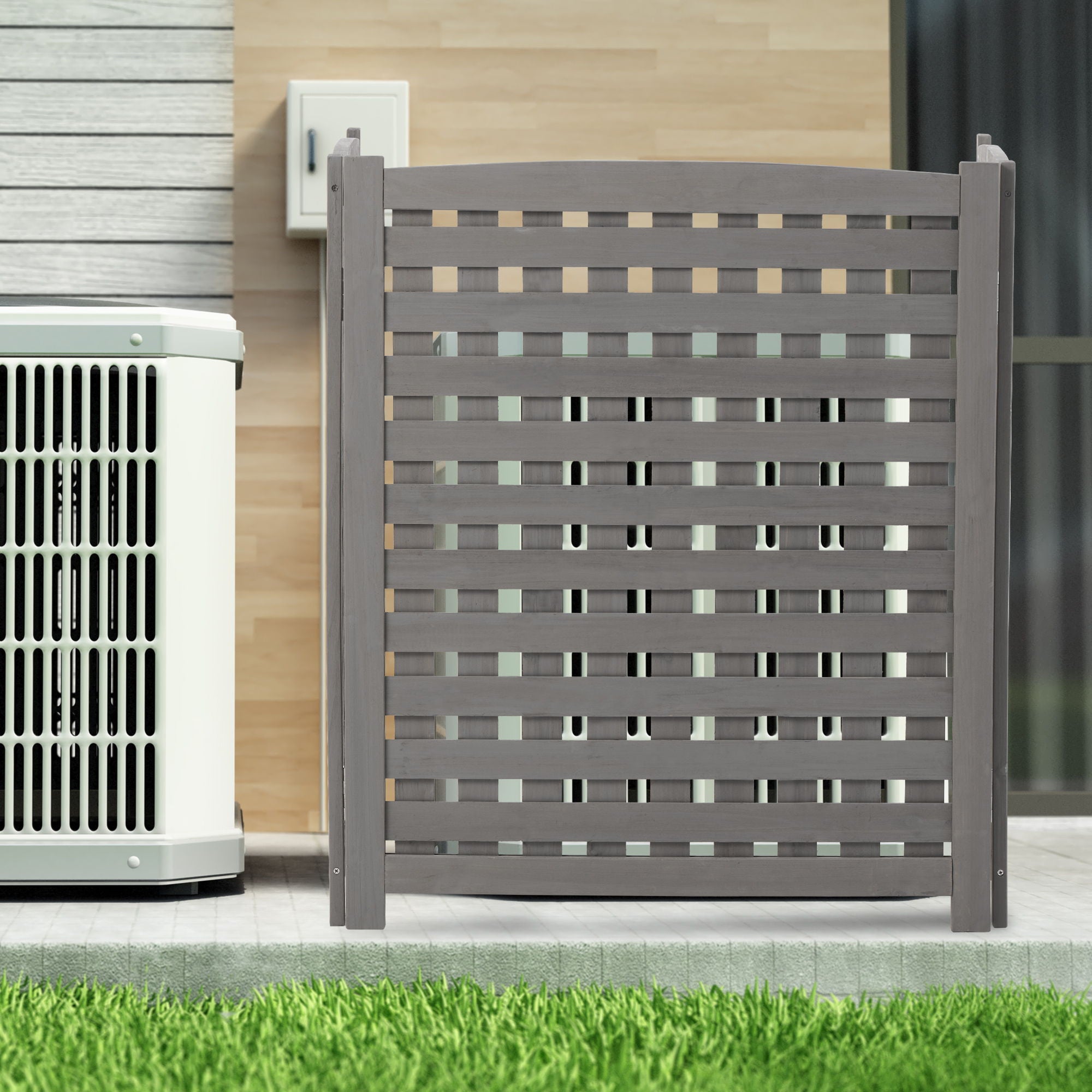 Air Conditioner Fence Screen Outside, Cedar Privacy Fence 3 Panels To Hide Ac & Trash Enclosure - Best Buy Furniture
