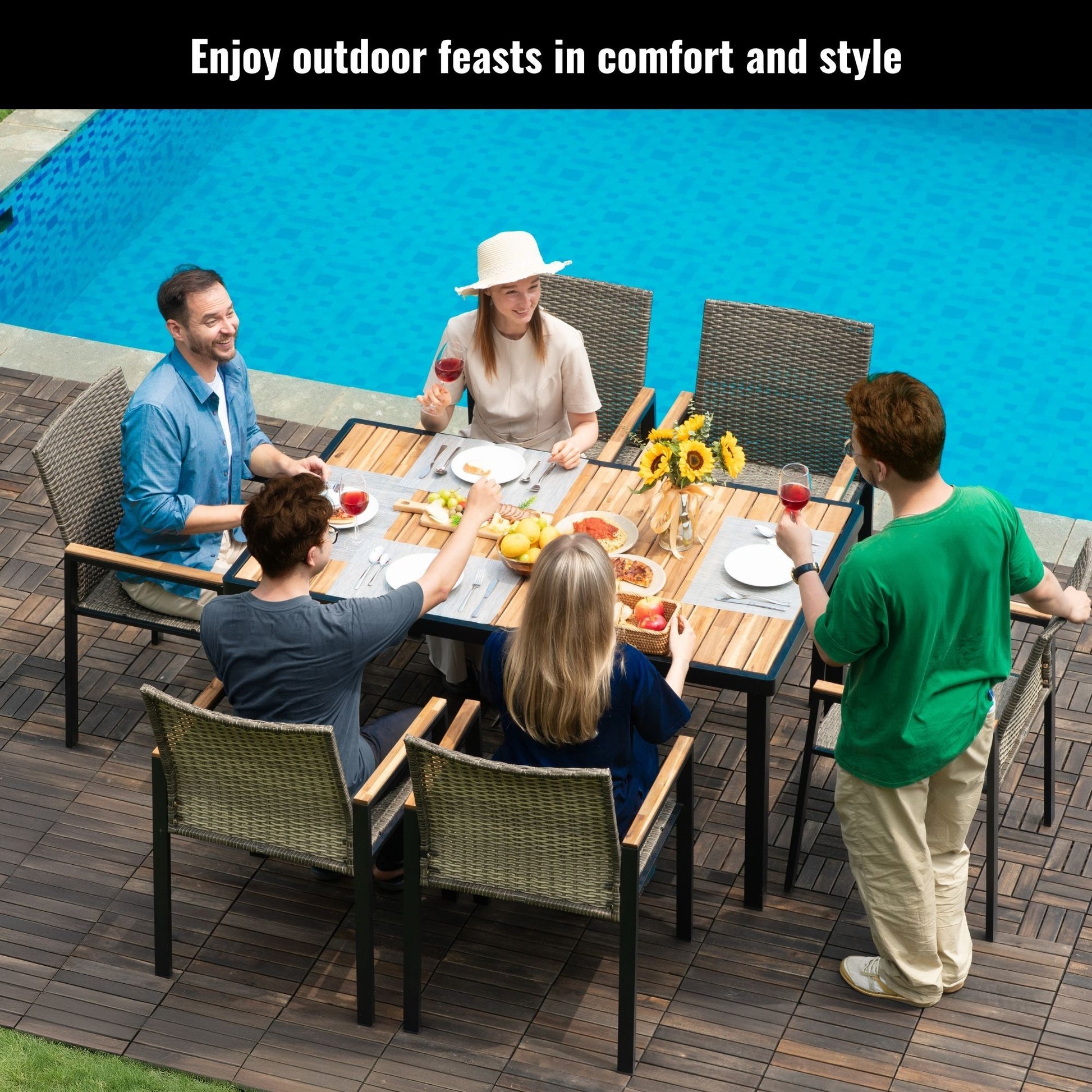 All Weather 7 Piece Patio Dining Table Set With Umbrella Hole - Brown / Gray - Best Buy Furniture