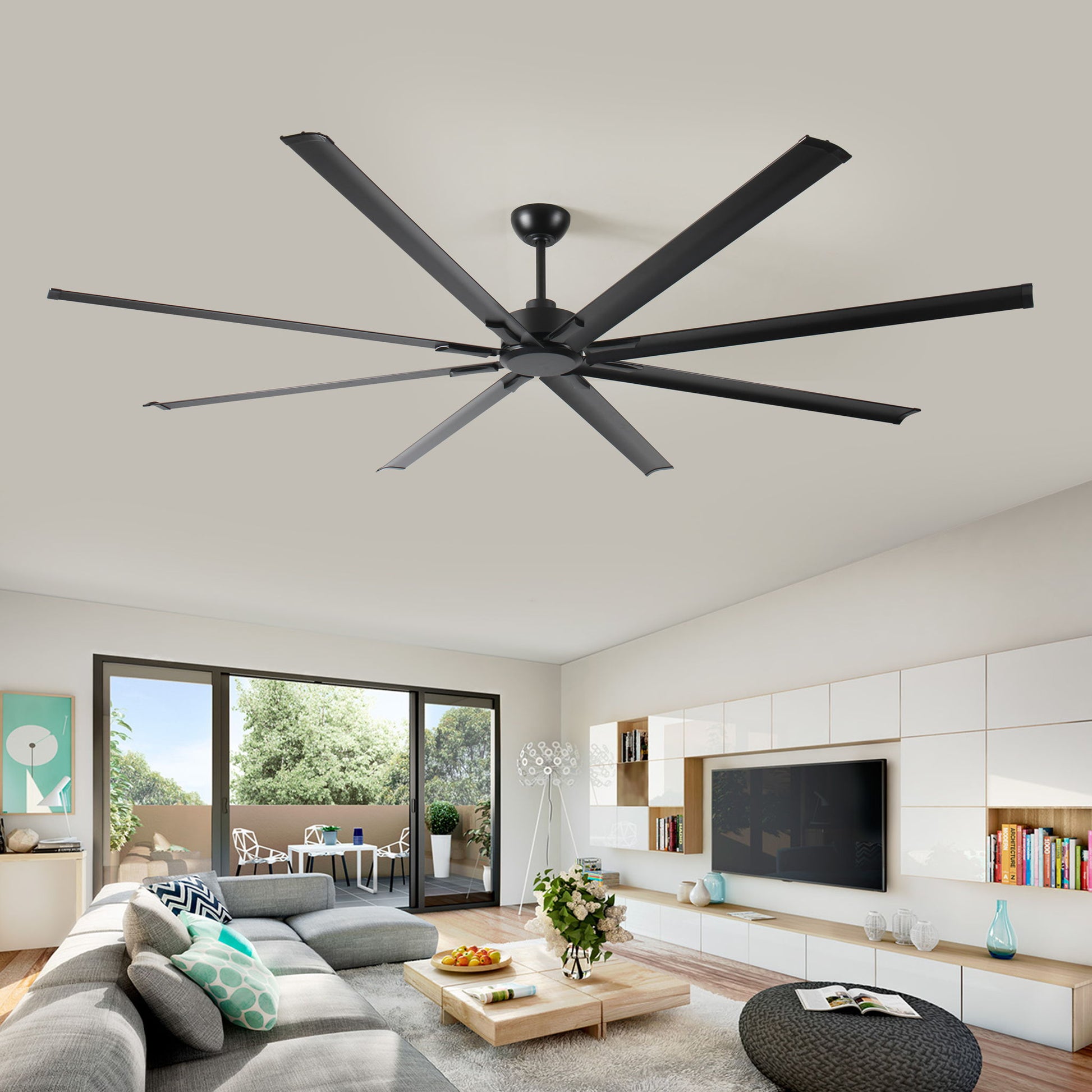 Industrial DC Motor Ceiling Fan, Large Ceiling Fan With 8 Reversible Blades, 5 Speed Remote Control, Home Or Commercial Ceiling Fans For Porch / Garage / Shop - Black - Best Buy Furniture