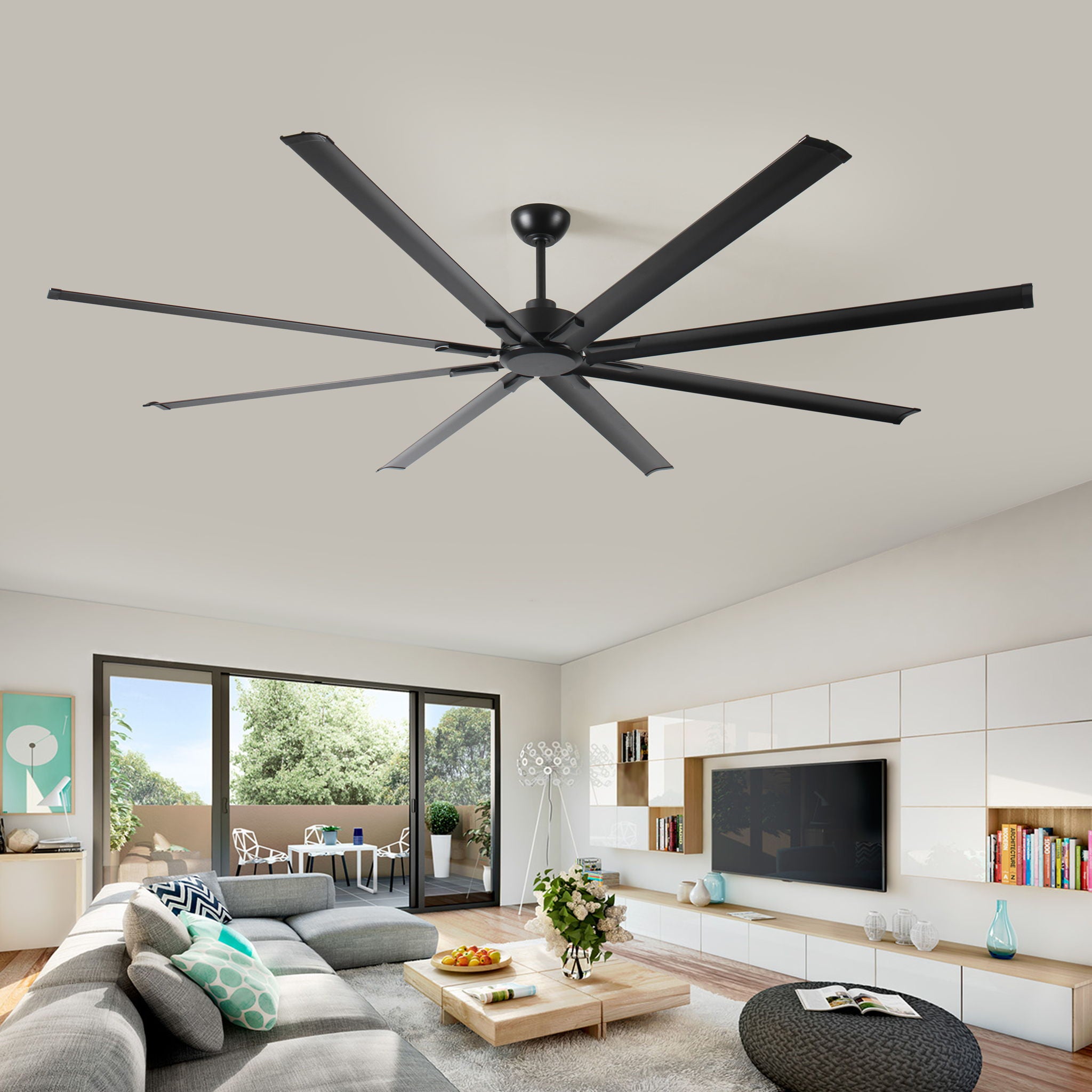 Industrial DC Motor Ceiling Fan, Large Ceiling Fan With 8 Reversible Blades, 5 Speed Remote Control, Home Or Commercial Ceiling Fans For Porch / Garage / Shop - Black - Best Buy Furniture