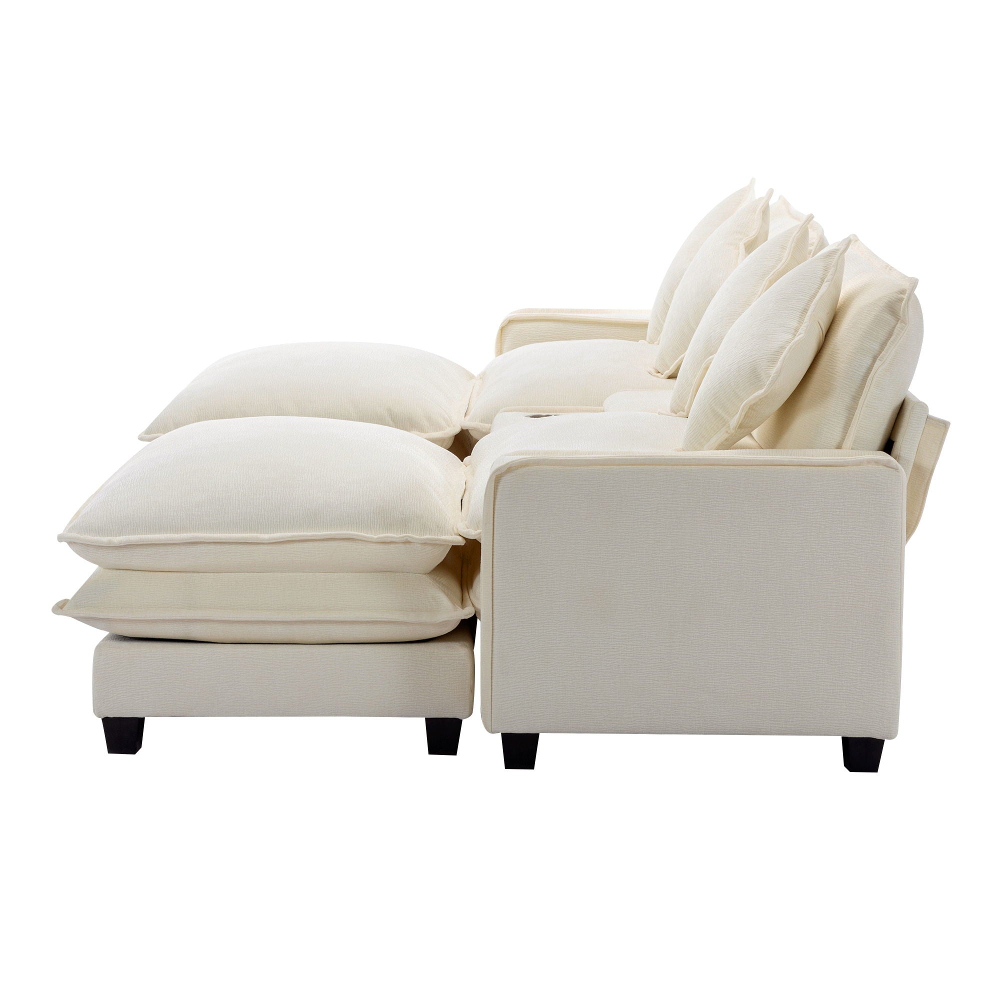 Sectional Sofa Chenille Upholstered Sofa With Two Removable Ottoman, Two USB Ports, Two Cup Holders And Large Storage Box For Living Room - Best Buy Furniture